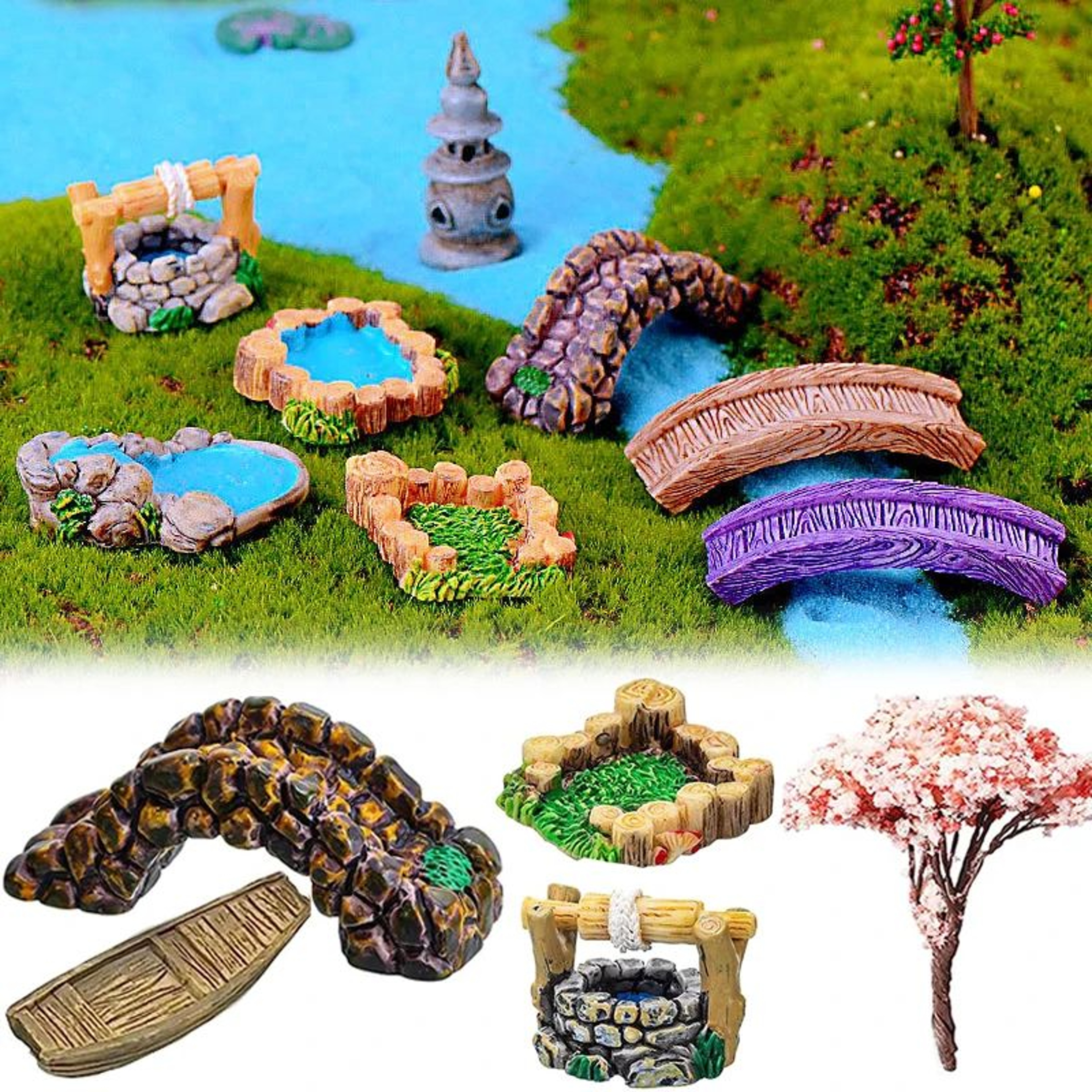 Enchanted Miniature Fairy Garden Accessories Set With Lighthouse  Village Decor 1