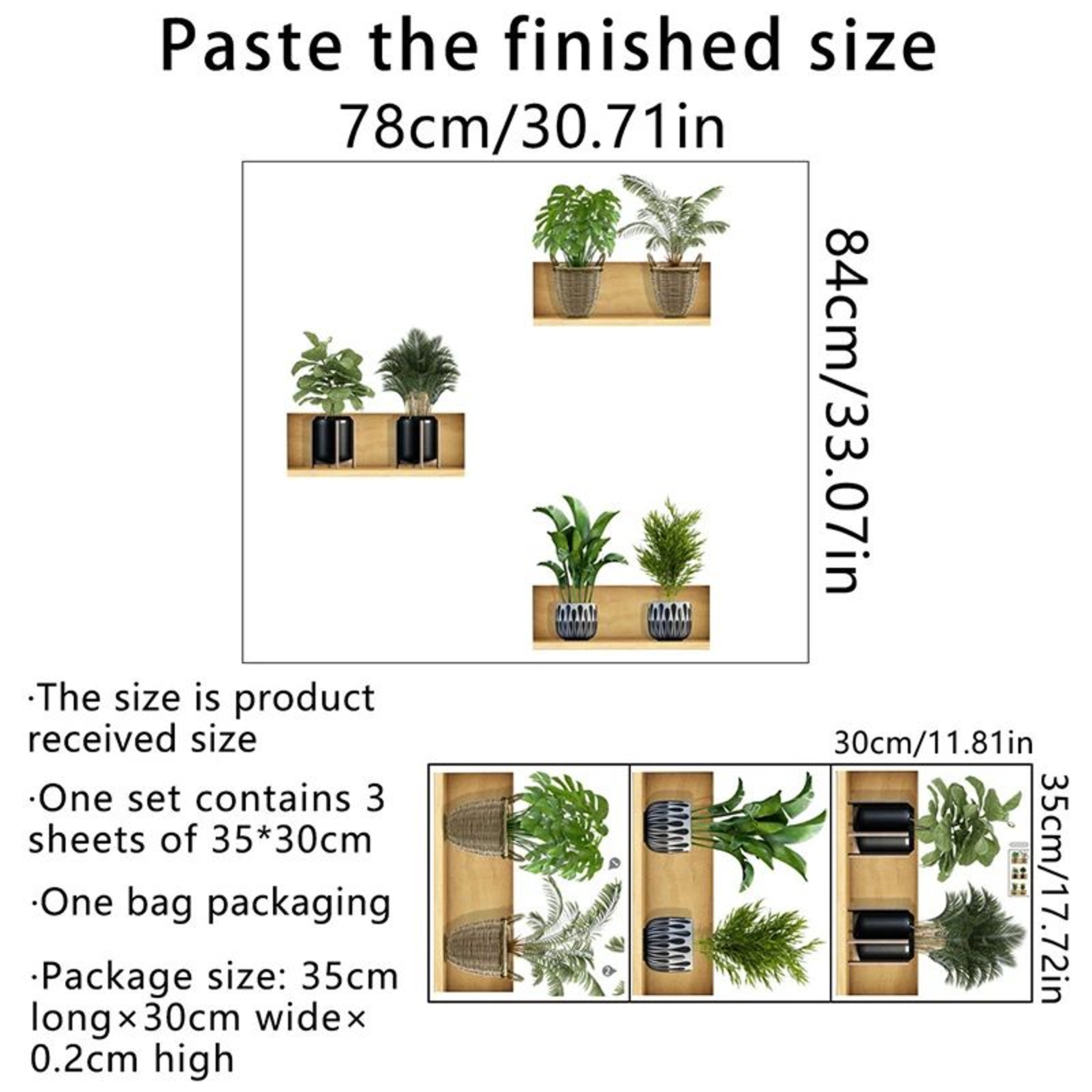 3Piece Potted Plant Wall Decal Set  3D Botanical Peel And Stick Wall Decor 5
