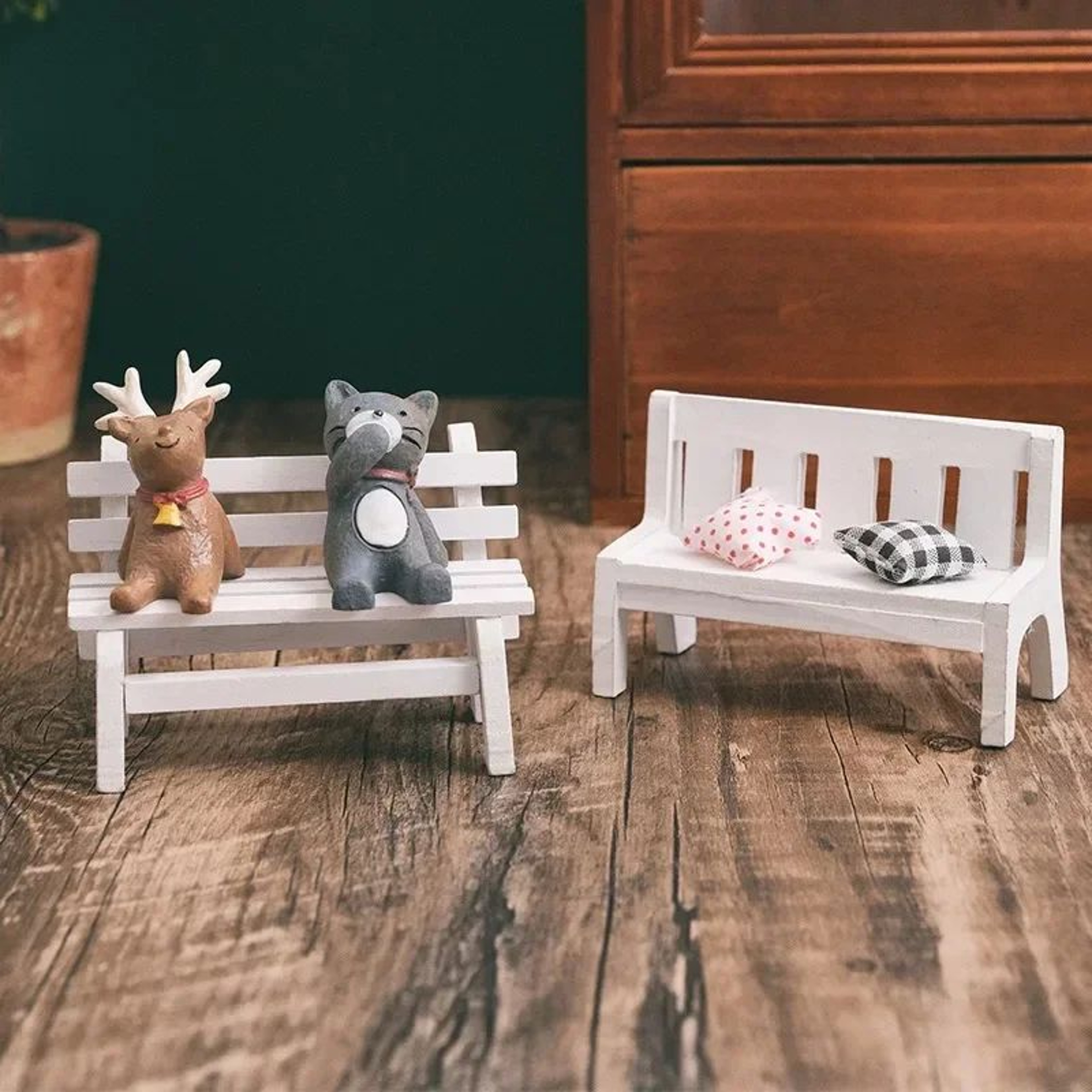 Mini Fairy Garden Bench  Charming Wooden Miniature Decor For Dollhouses  Landscapes 3