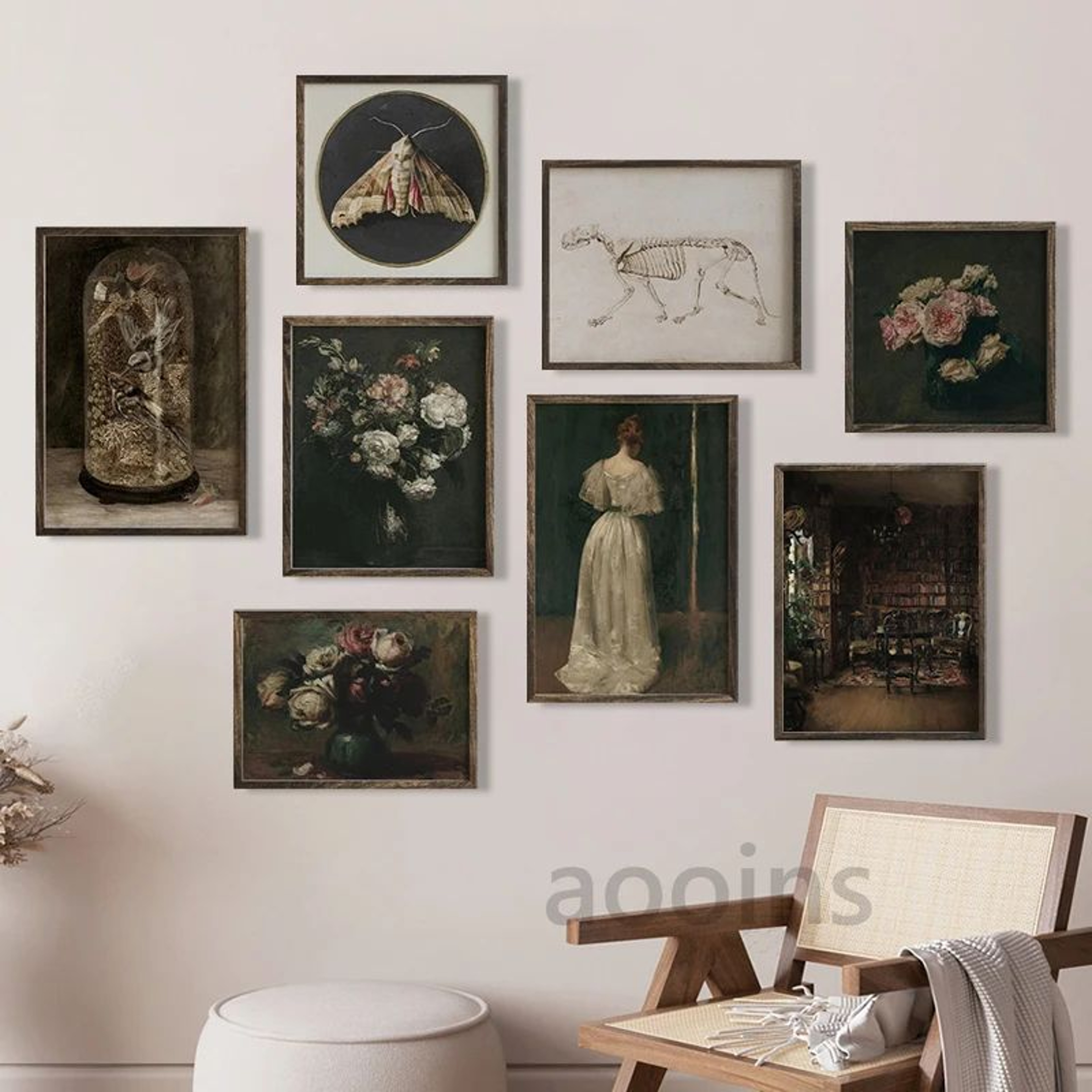 Vintage Owl Canvas Print  Dark Academia Cottagecore Wall Art With Butterflies 3