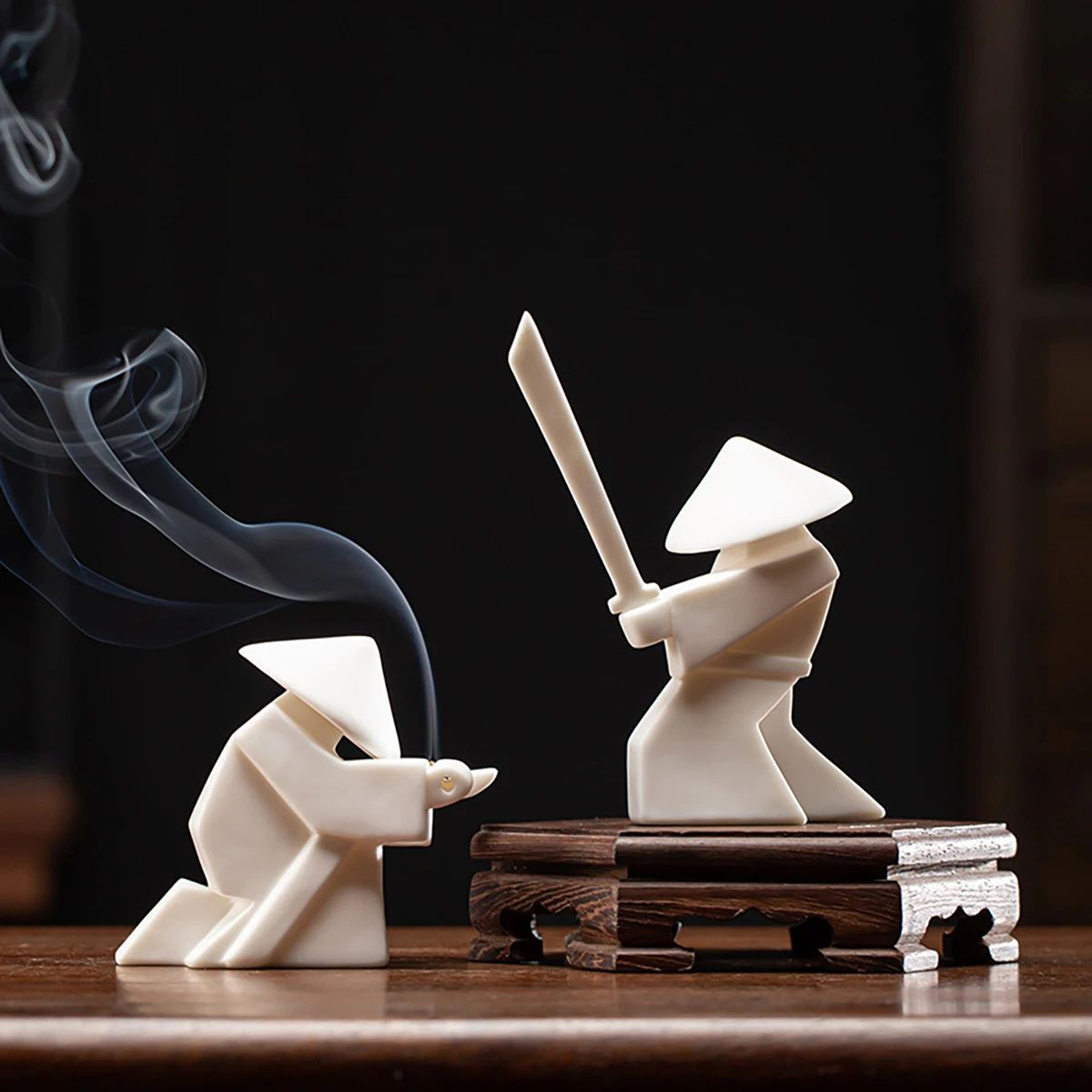 Zen Warrior Ceramic Samurai Figurine  Minimalist Blanc De Chine Decor 3