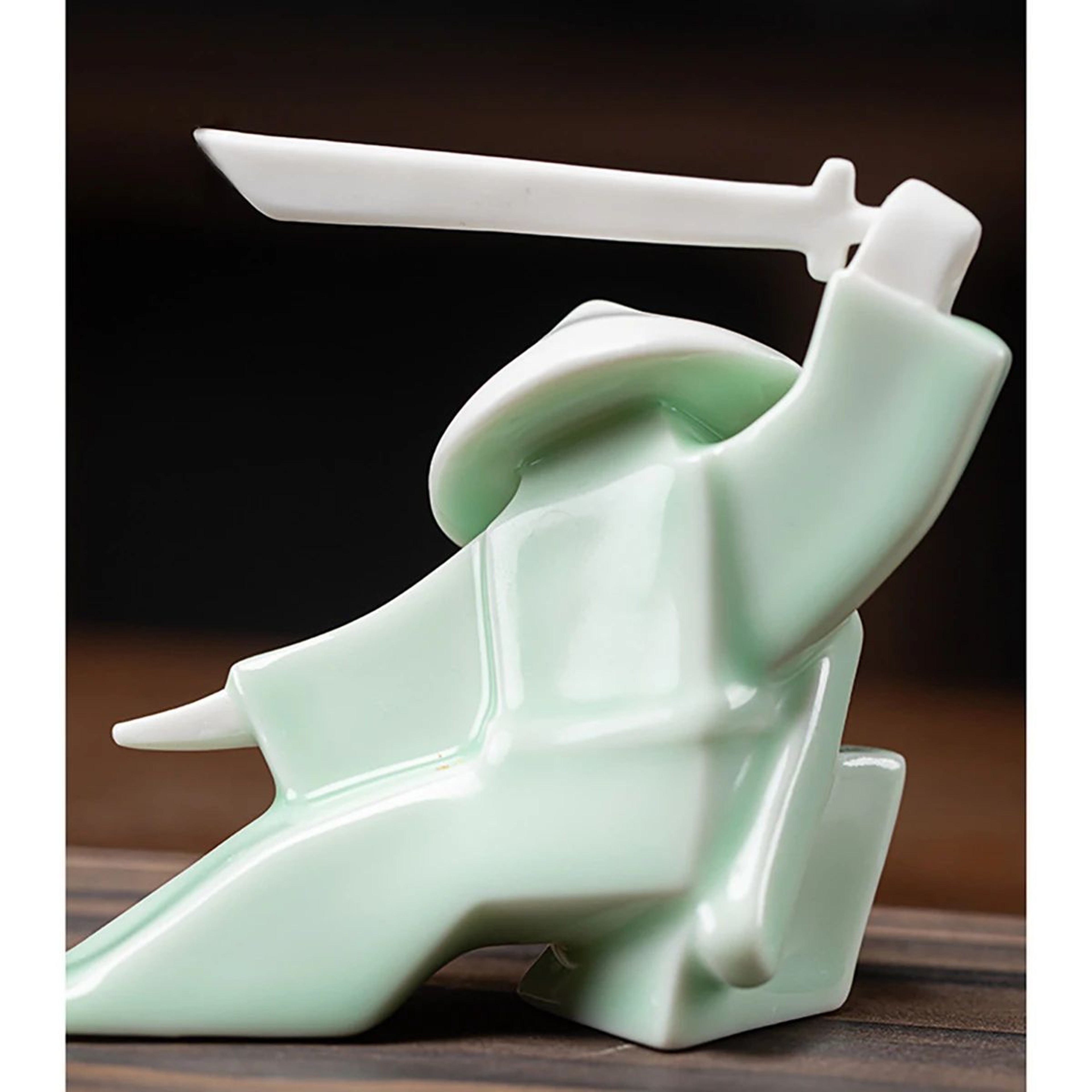 Zen Warrior Ceramic Samurai Figurine  Minimalist Blanc De Chine Decor 5