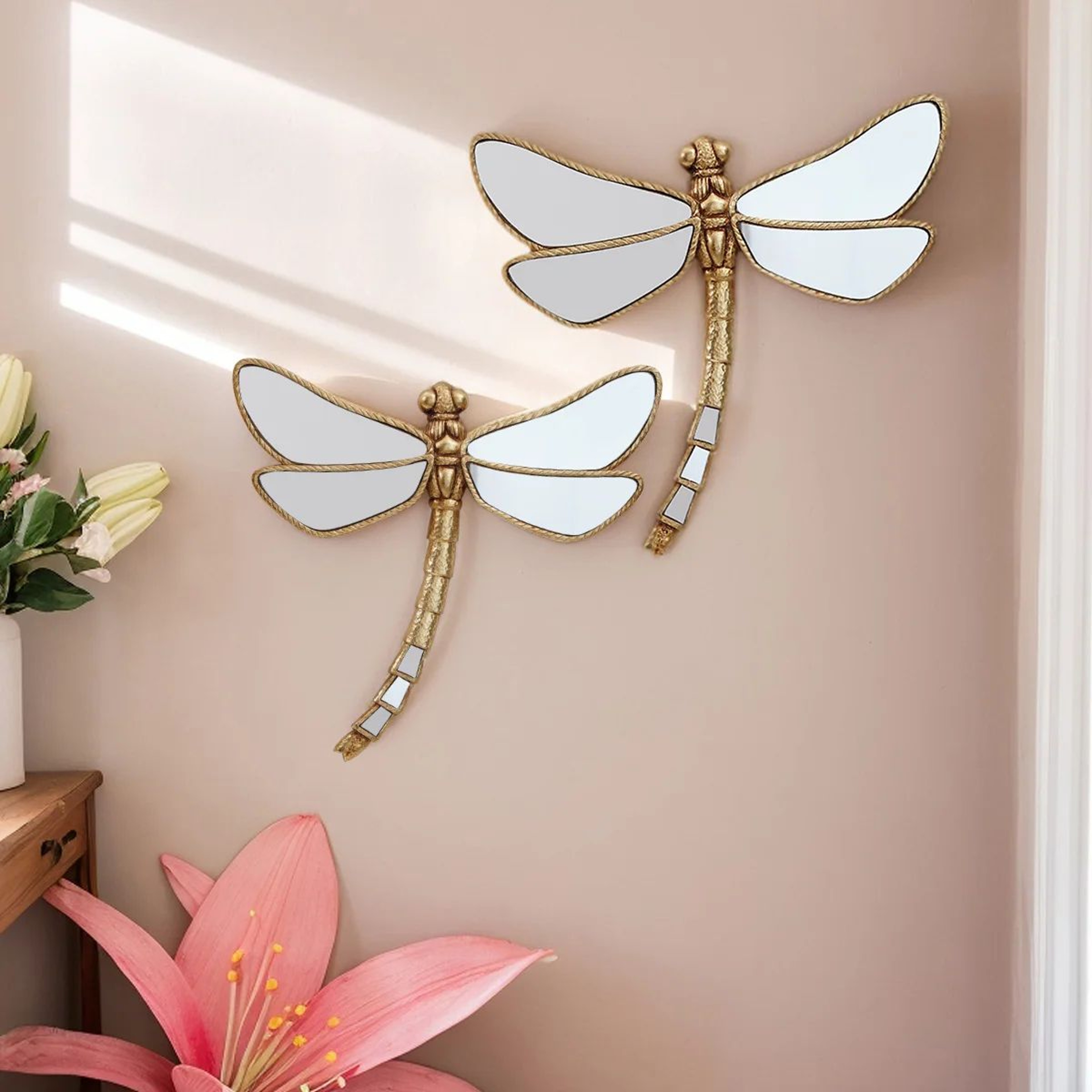 Golden Dragonfly Mirror Wall Decor Resin Wall Art Hanging 1