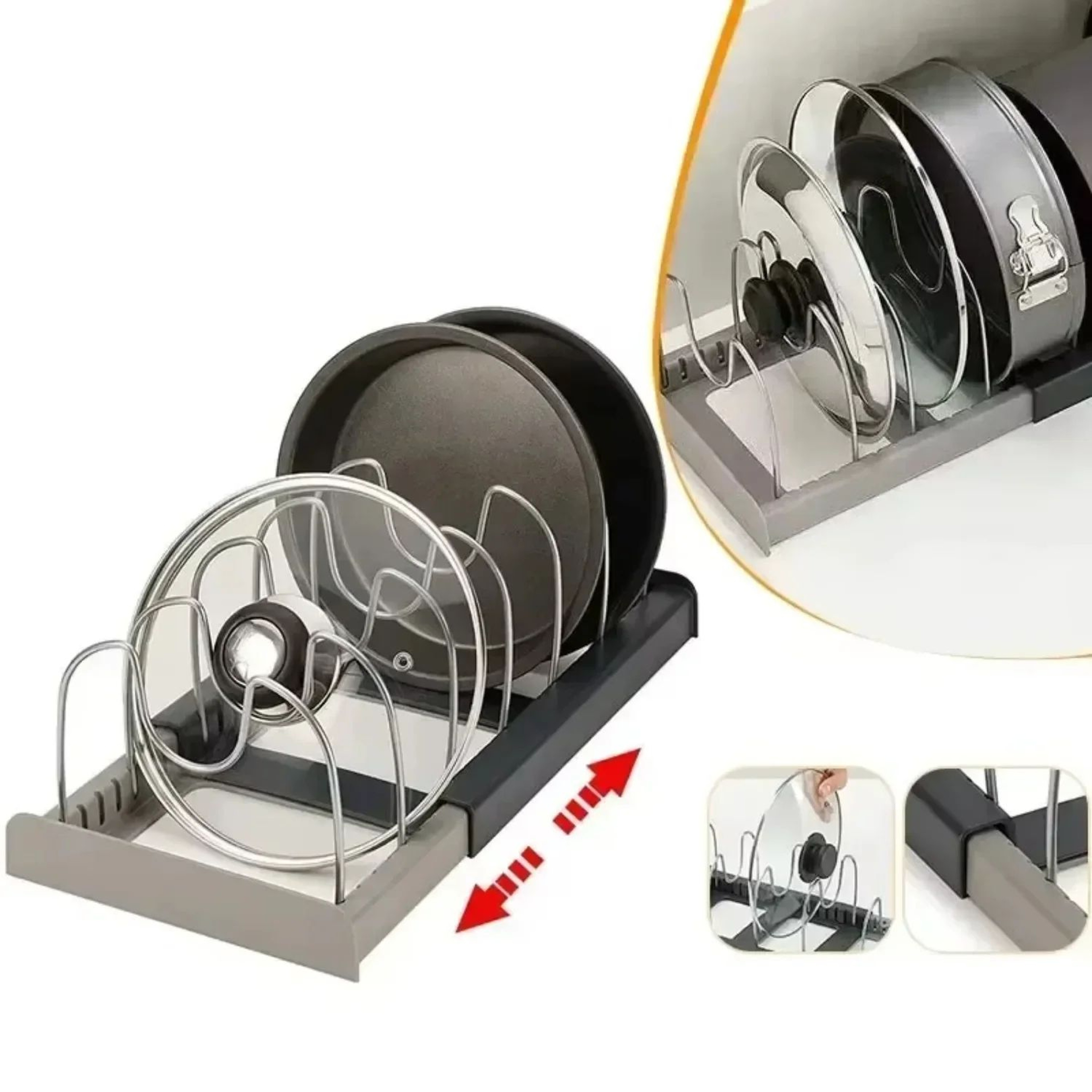 Expandable Pot And Pan Organizer Rack With Adjustable Shelves For Cabinets 1