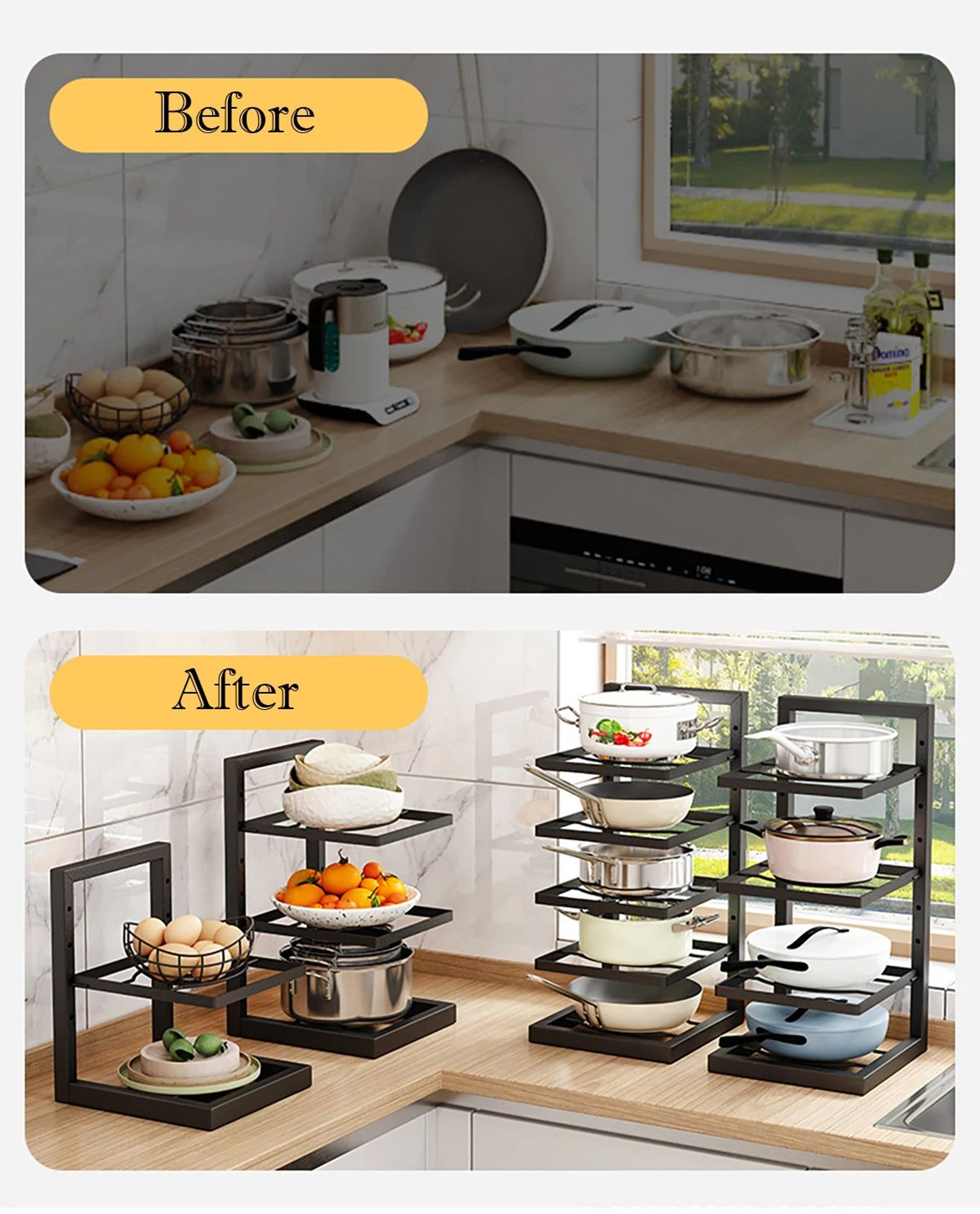 Adjustable Pot Rack Organizer For Kitchen Cabinets  MultiTier Pan Organizer Rack With Durable Stain 4
