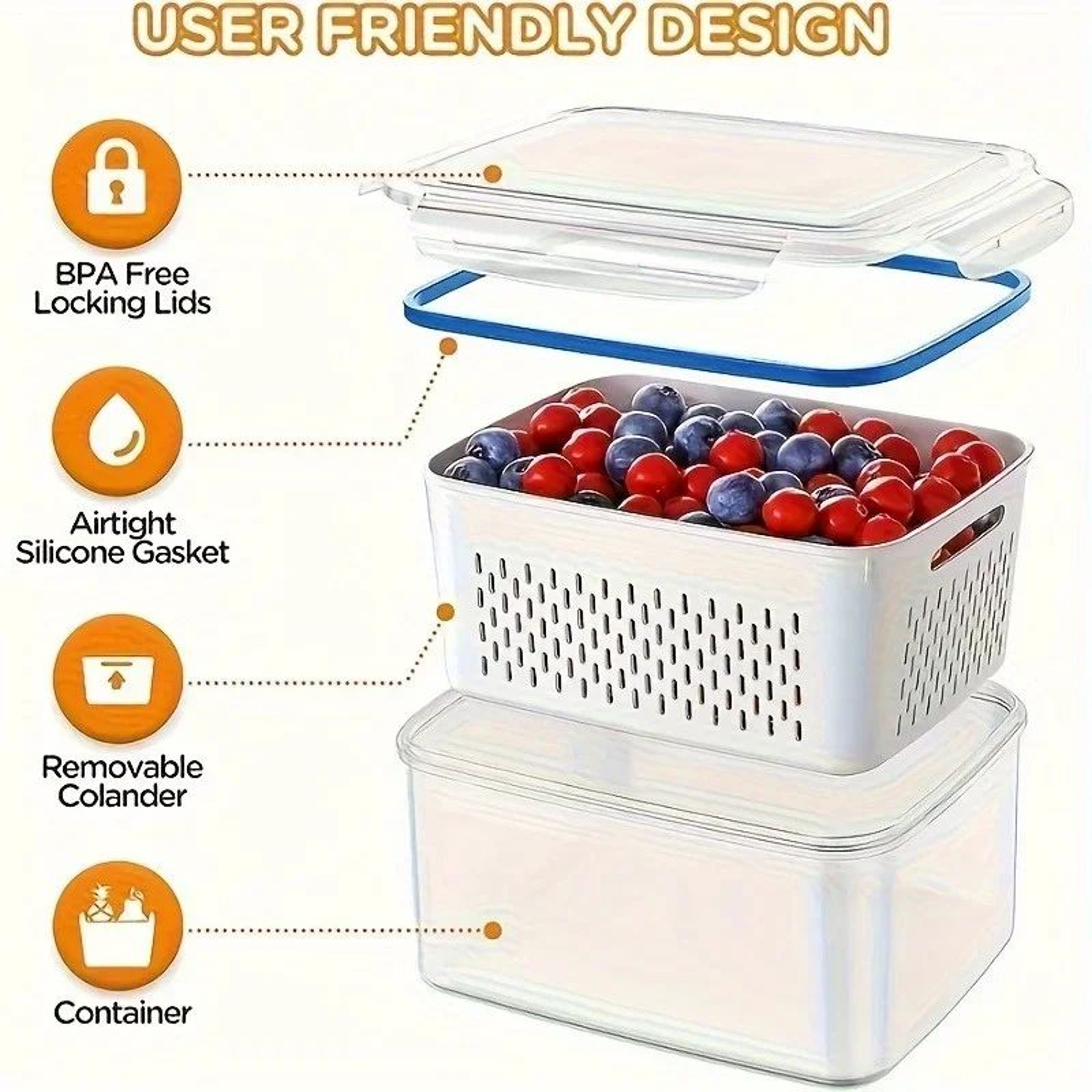 FreshLock Fridge Storage Containers With Strainer  Lids For Produce And Meal Prep 4
