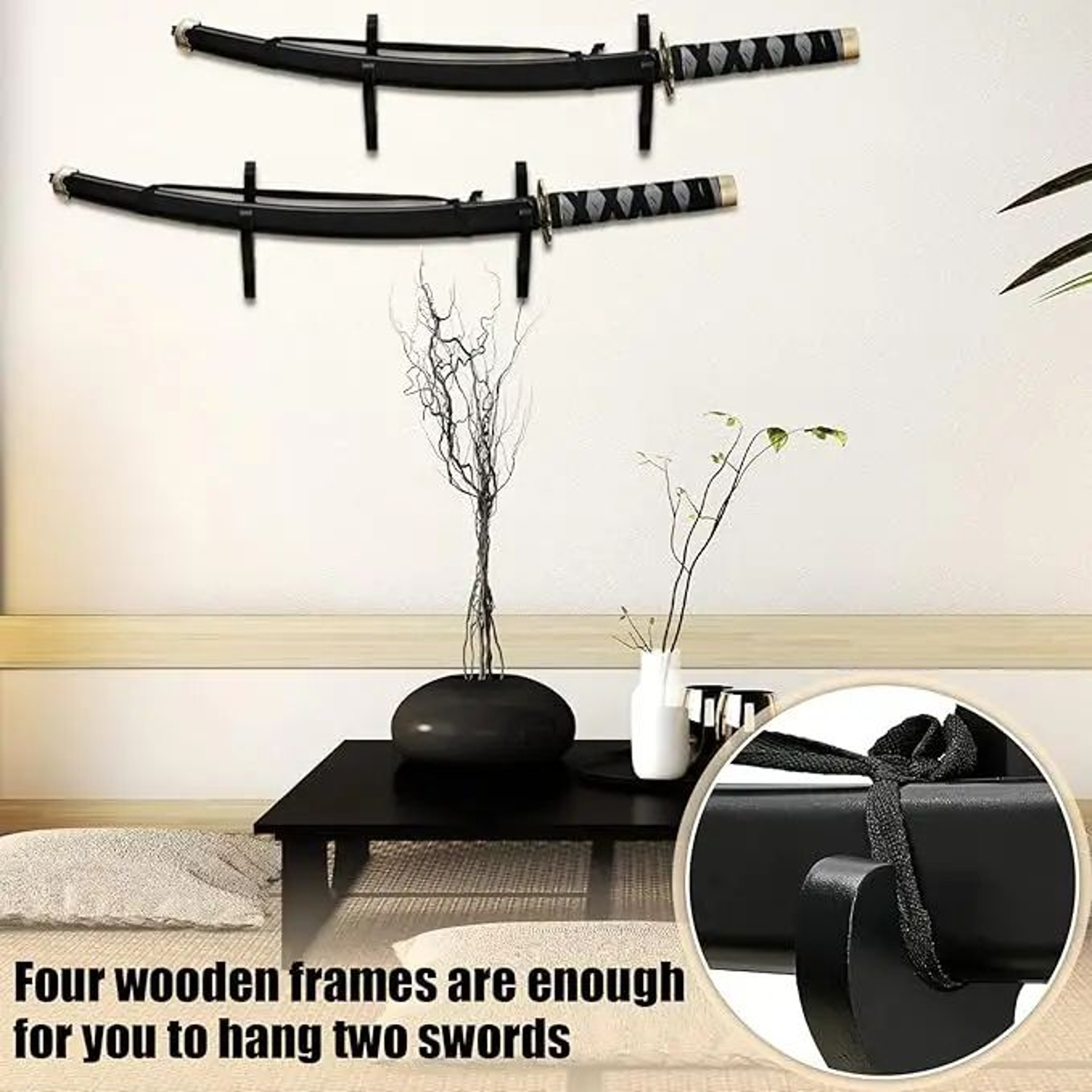 Solid Wood Katana Wall Mount Sword Display Rack For Samurai Swords And Collectibles 2