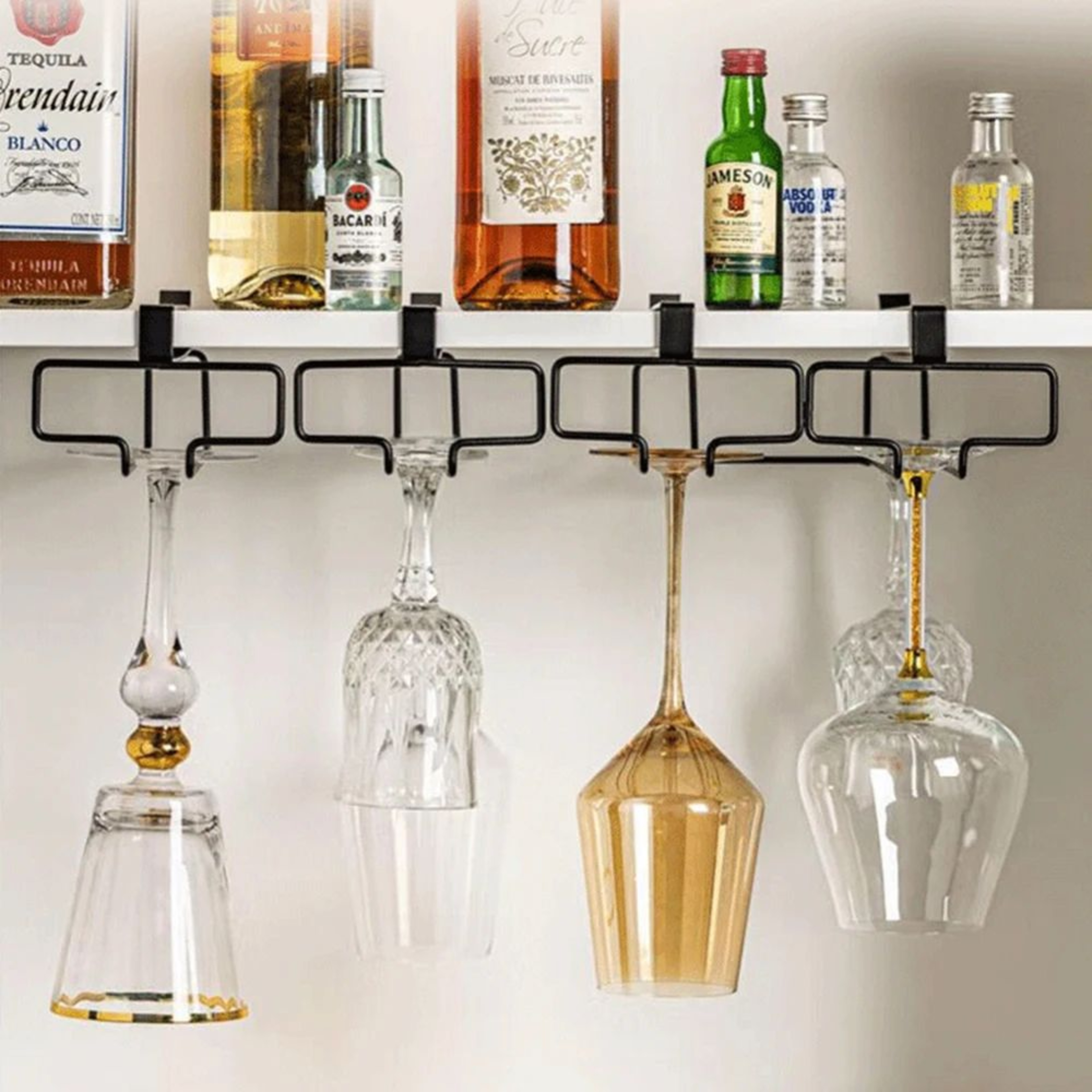 NoDrill Wine Glass Rack For UnderCabinet Stemware Storage 3