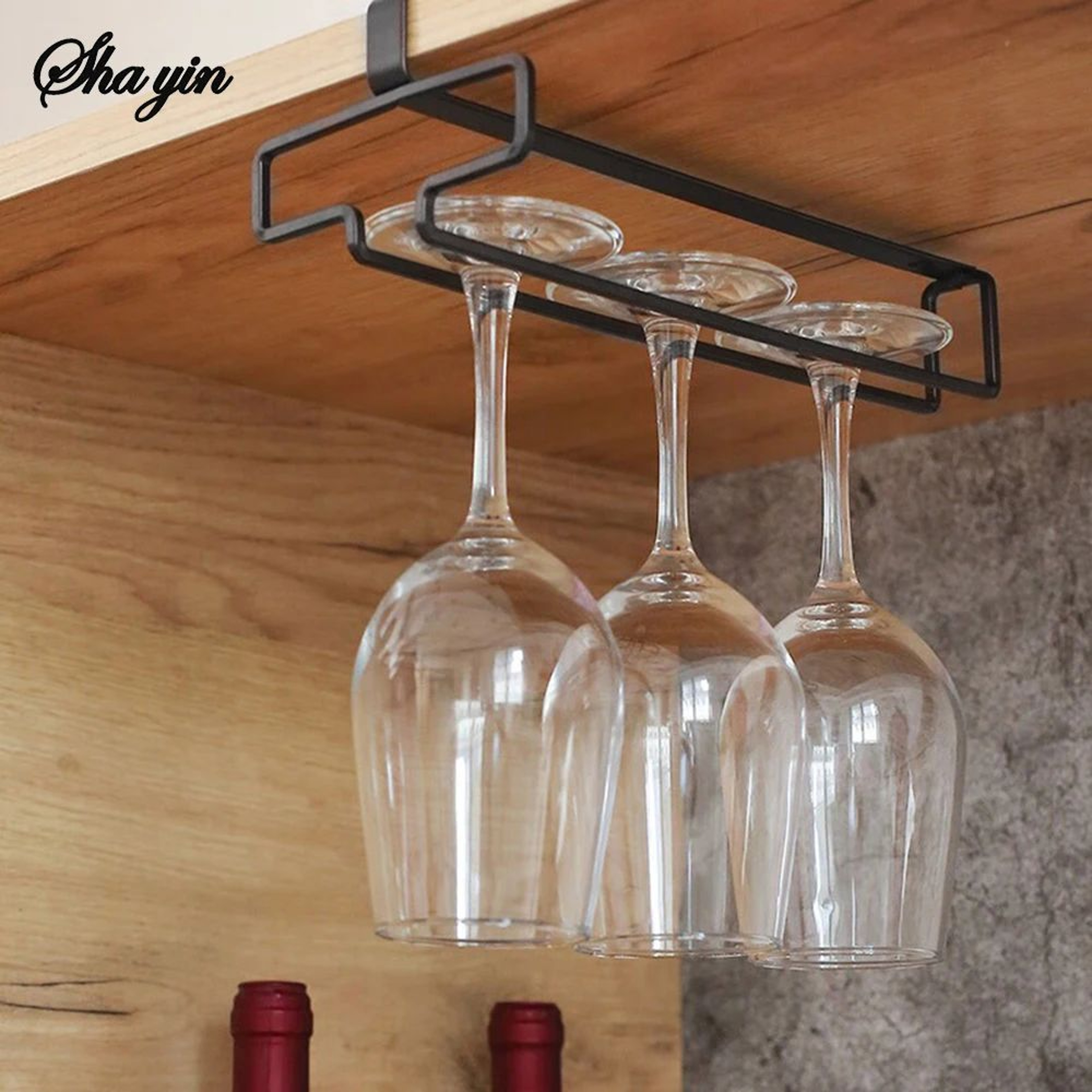 NoDrill Wine Glass Rack For UnderCabinet Stemware Storage 4