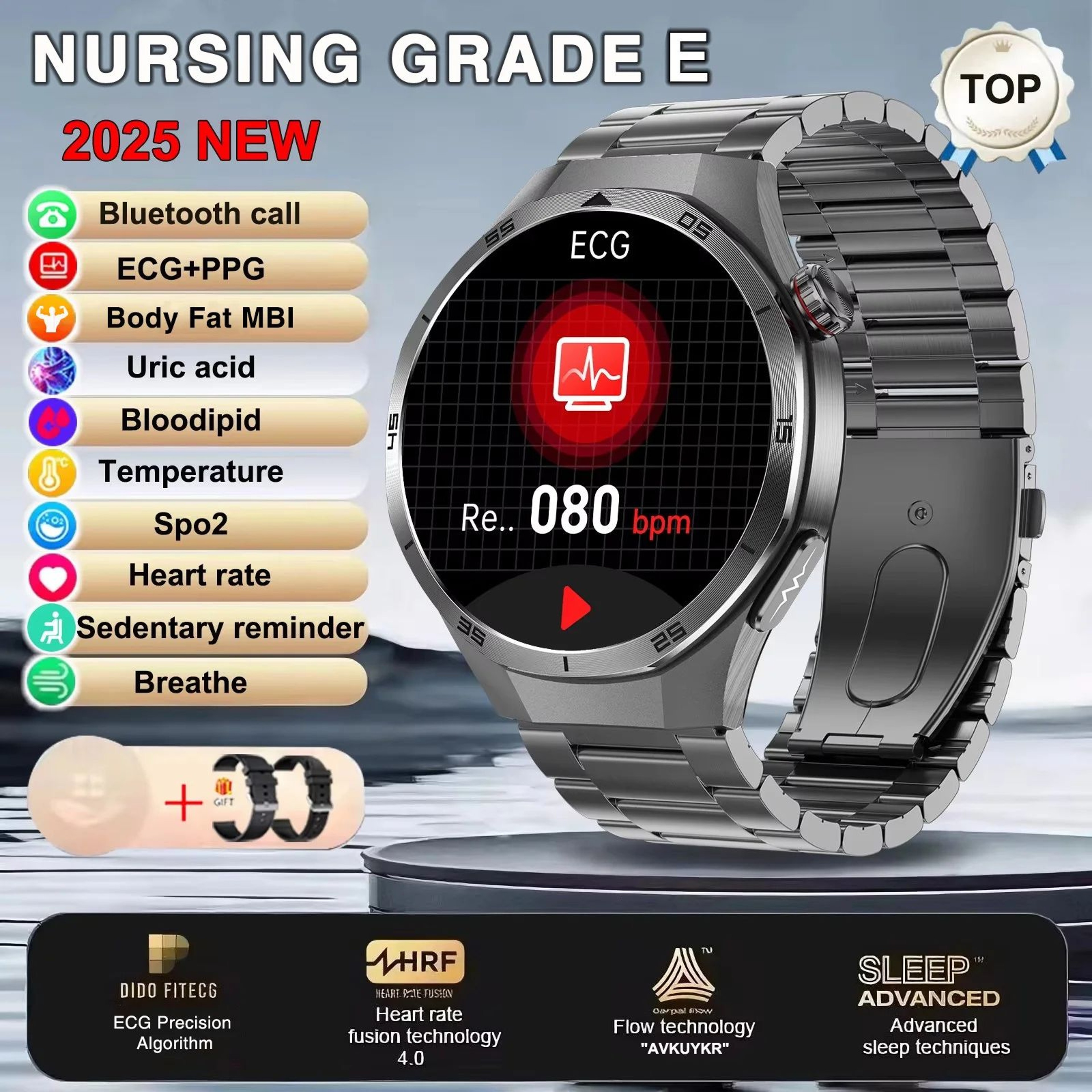 Smart Health ECG Smartwatch With Blood Pressure Monitor  NFC Calling 9