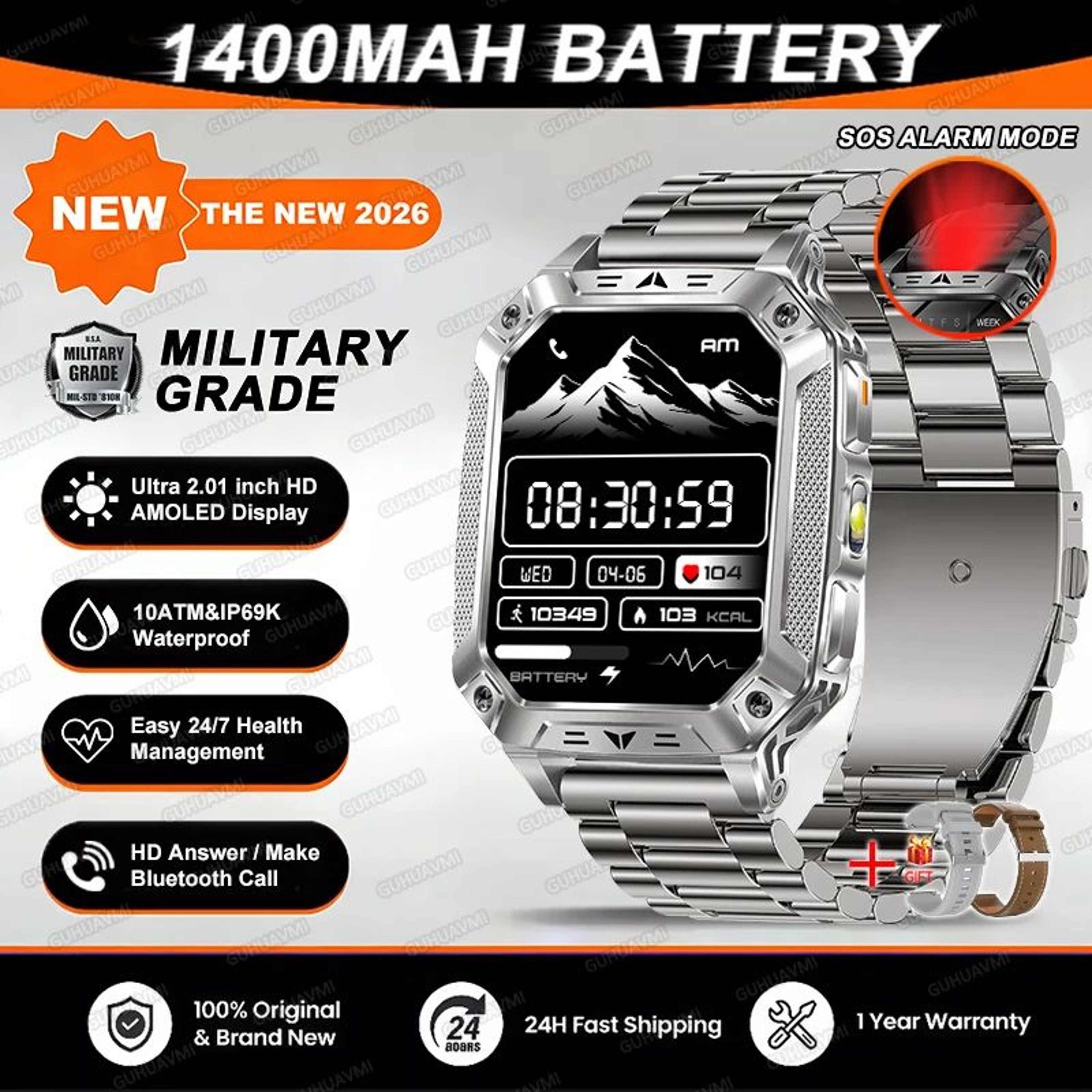 Rugged GPS Smartwatch With AMOLED Display  10ATM Waterproof  Military Smartwatch For Men 14
