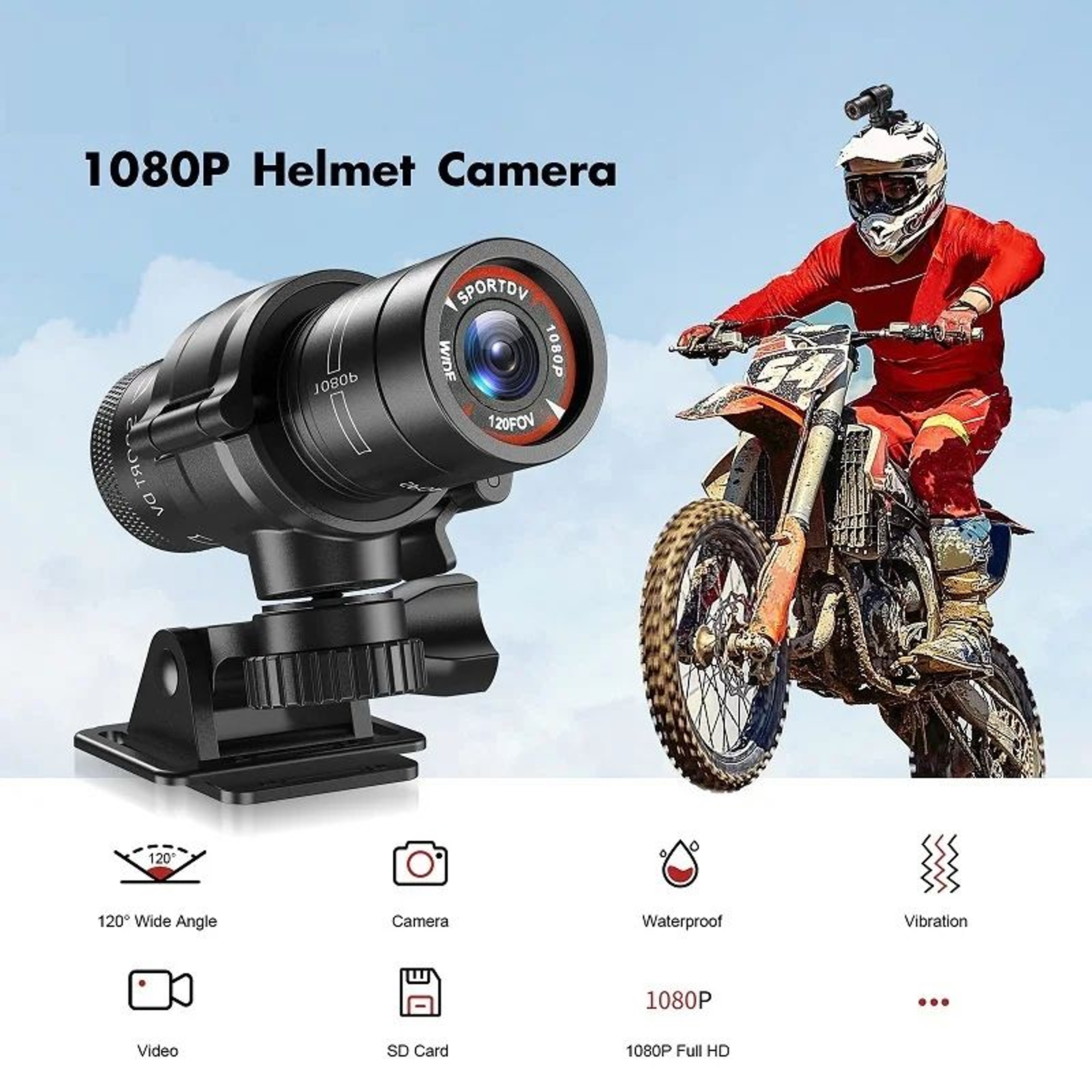 F9 Full HD Helmet Action Camera  1080P Waterproof Bike  Motorcycle Recorder 6