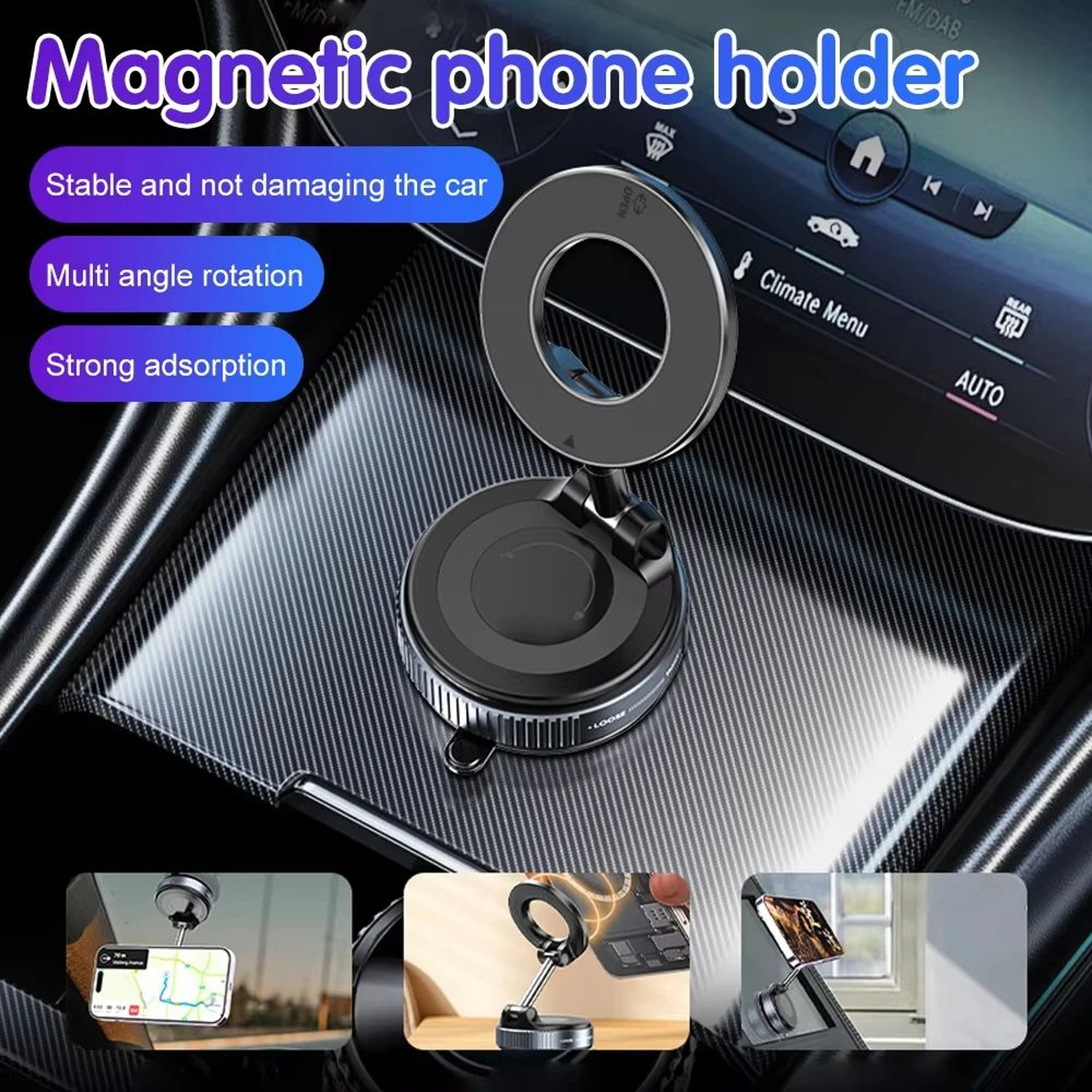 HighVisibility Magnetic Car Phone Mount With 360 Rotation  Foldable Design 0
