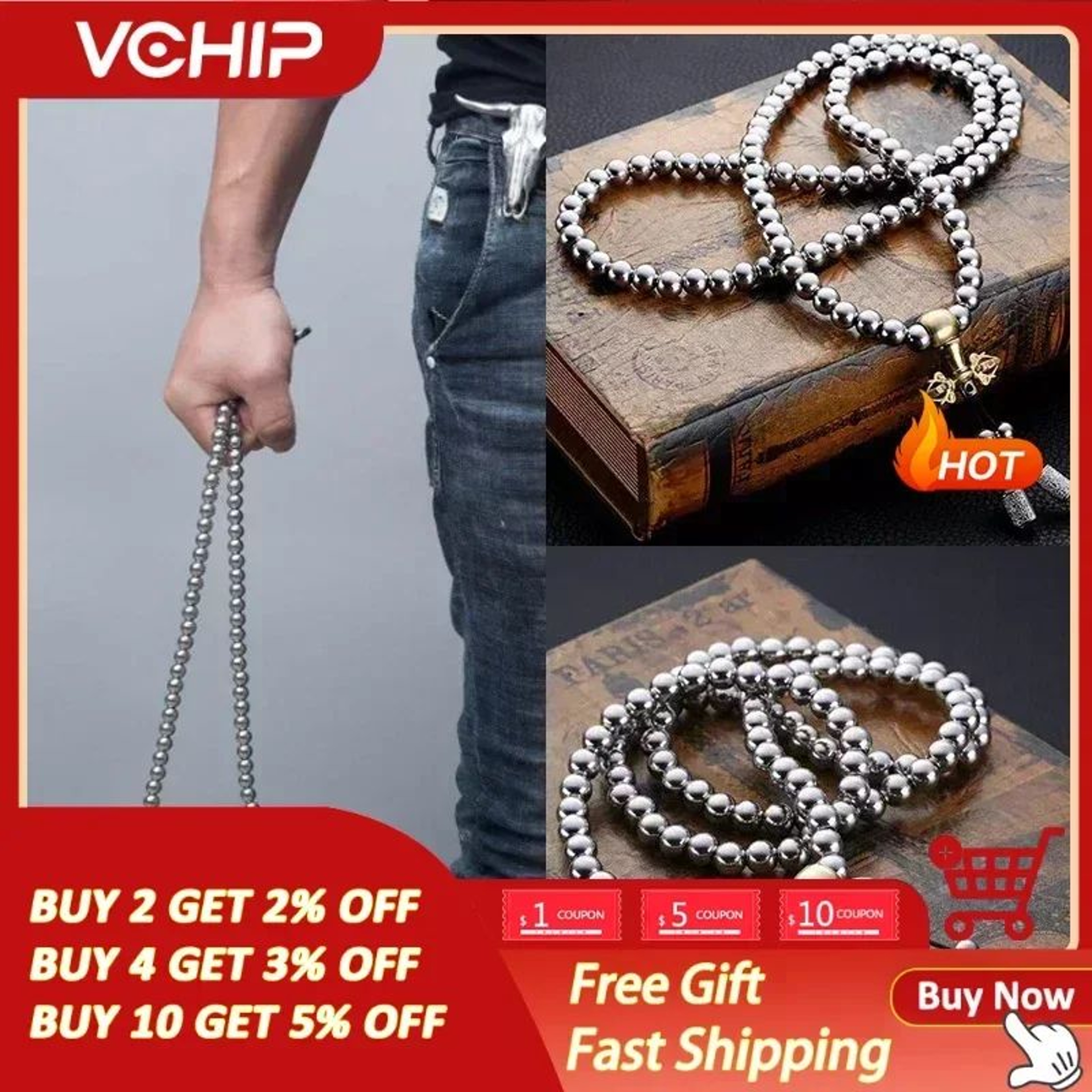 Titanium EDC Self Defense Necklace With Tactical Bead Chain 0