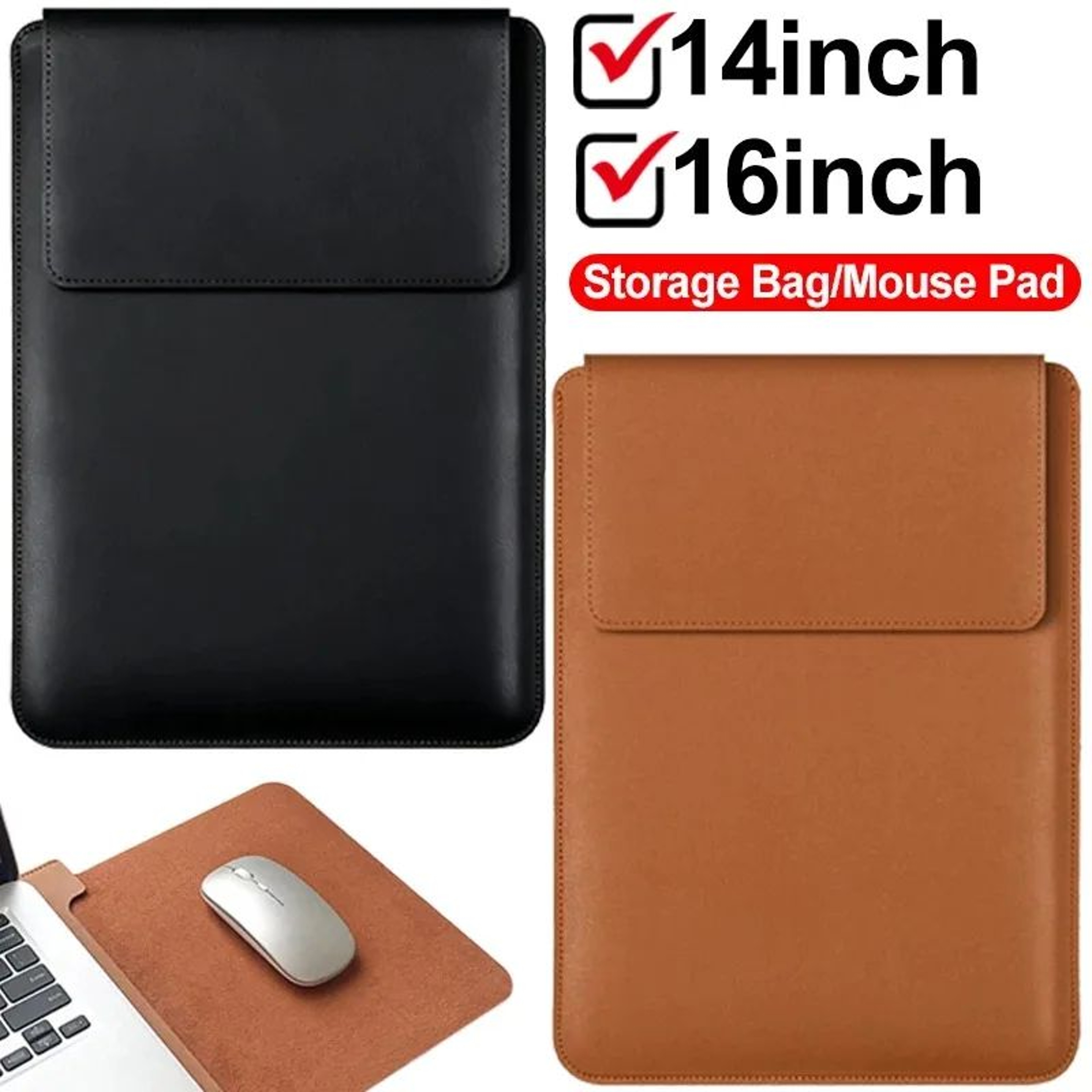 Premium PU Leather Laptop Sleeve Case For MacBook 1416 Inch  Slim Protective Laptop Sleeve 0