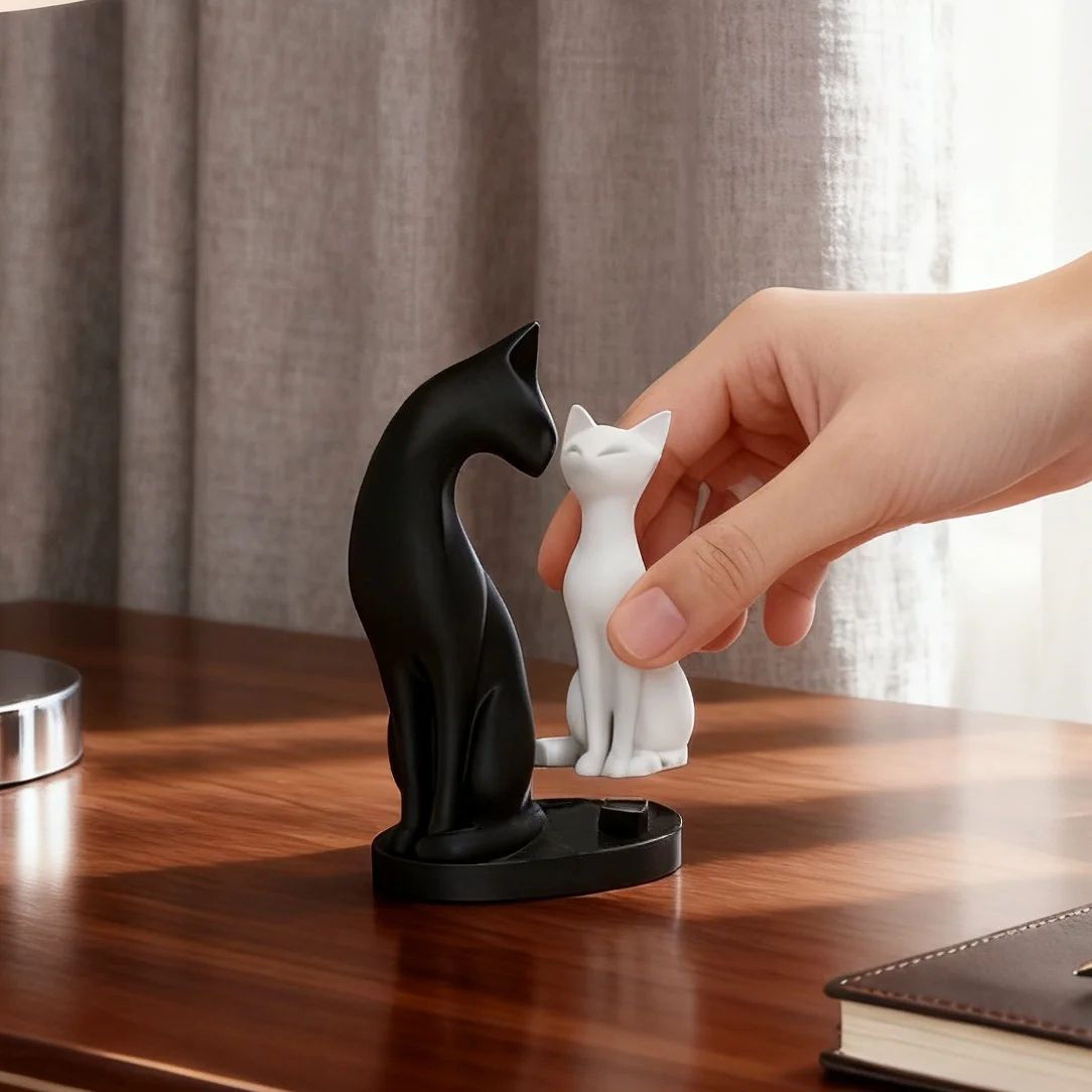 Modern Black  White Cat Sculpture Decor  Minimalist Desk  Home Figurine Accent 3