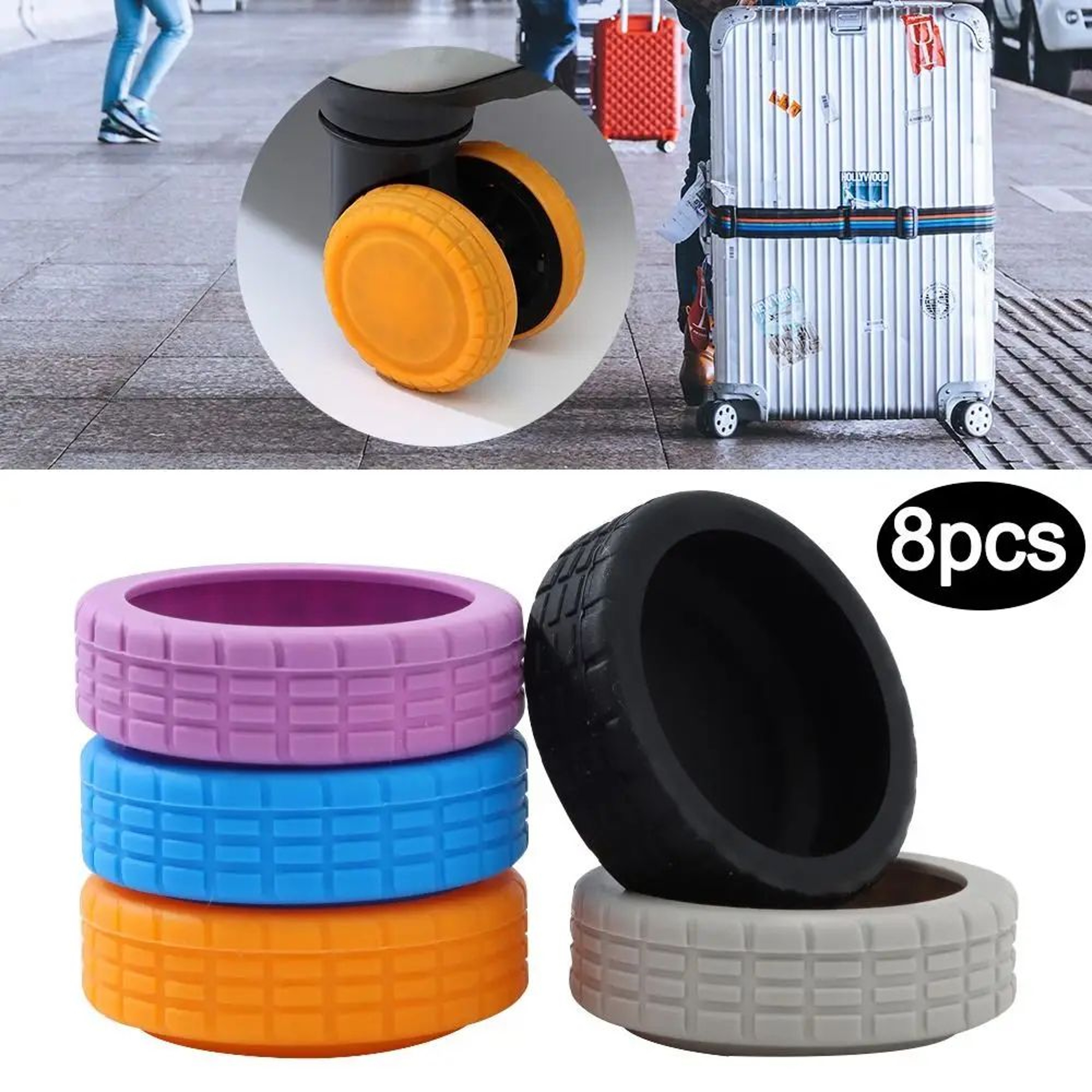 Silent Glide Silicone Luggage Wheel Covers  Durable Suitcase Wheel Protector Set 1