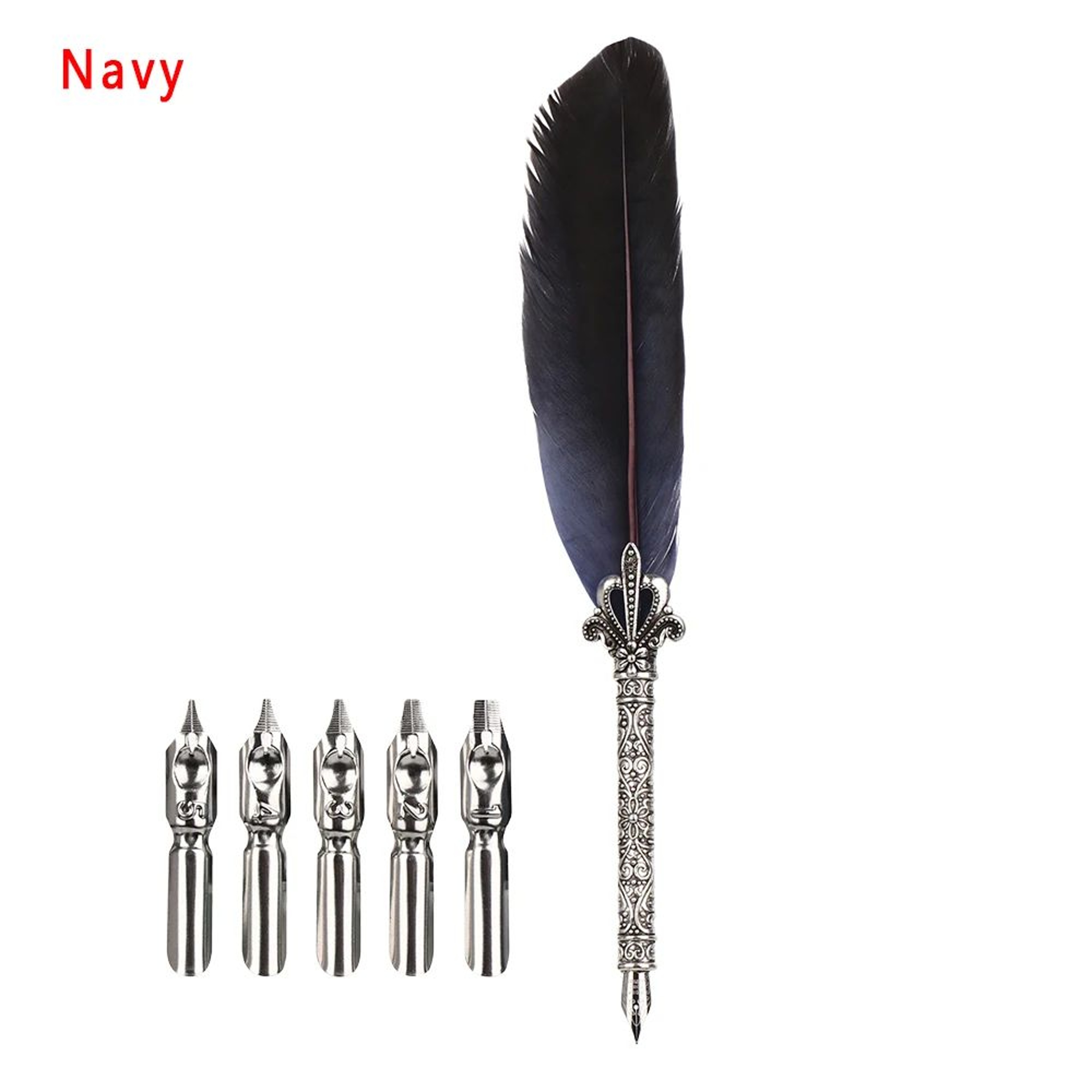Luxury Feather Quill Pen Set With Ink  Nibs  Vintage Calligraphy Gift Box 15