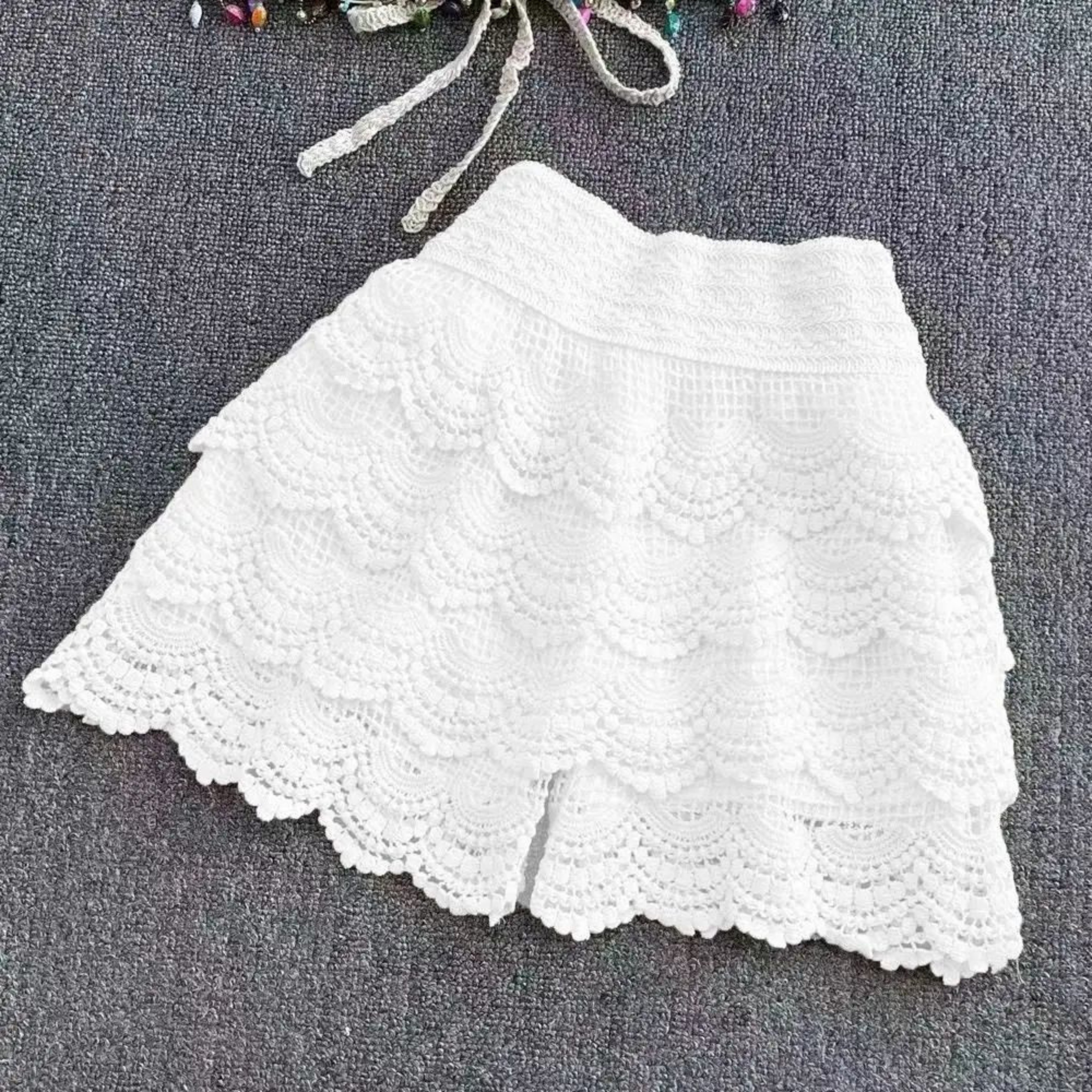 Boho Crochet High Waist Summer Shorts With LaceUp Detail 6