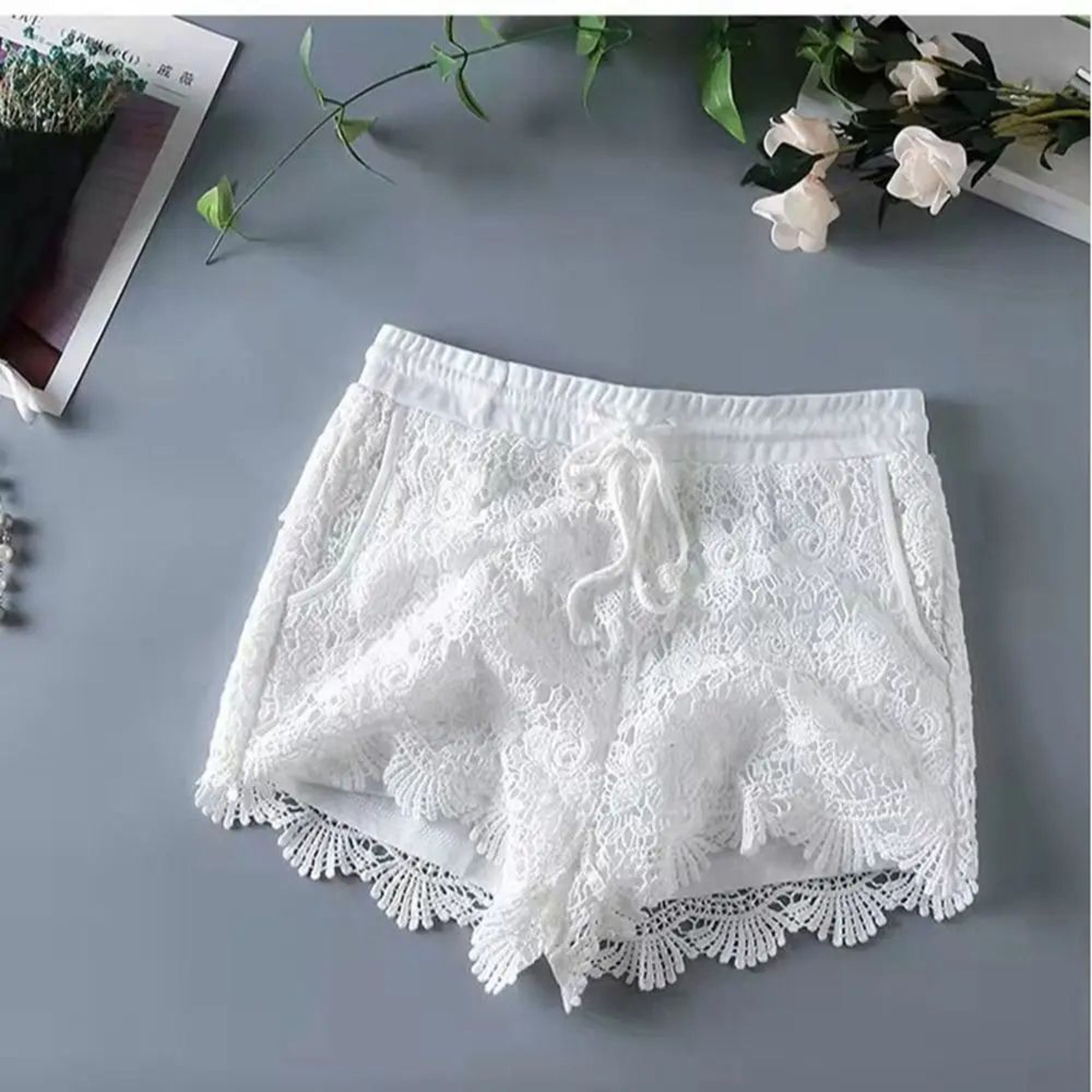 Boho Crochet High Waist Summer Shorts With LaceUp Detail 12