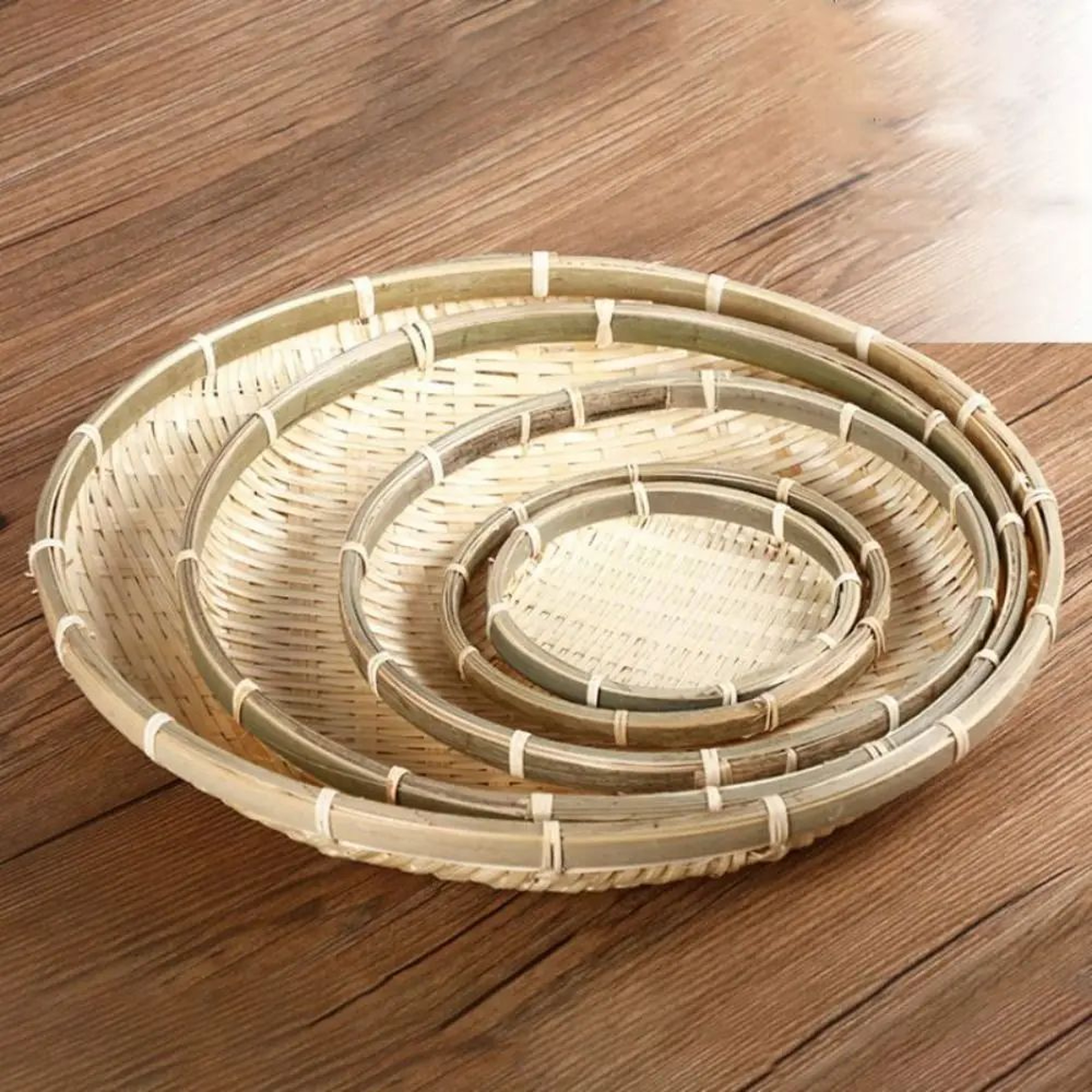 Handwoven Bamboo Serving Tray Basket  Natural Bamboo Tray For Bread Fruit  Home Display 0
