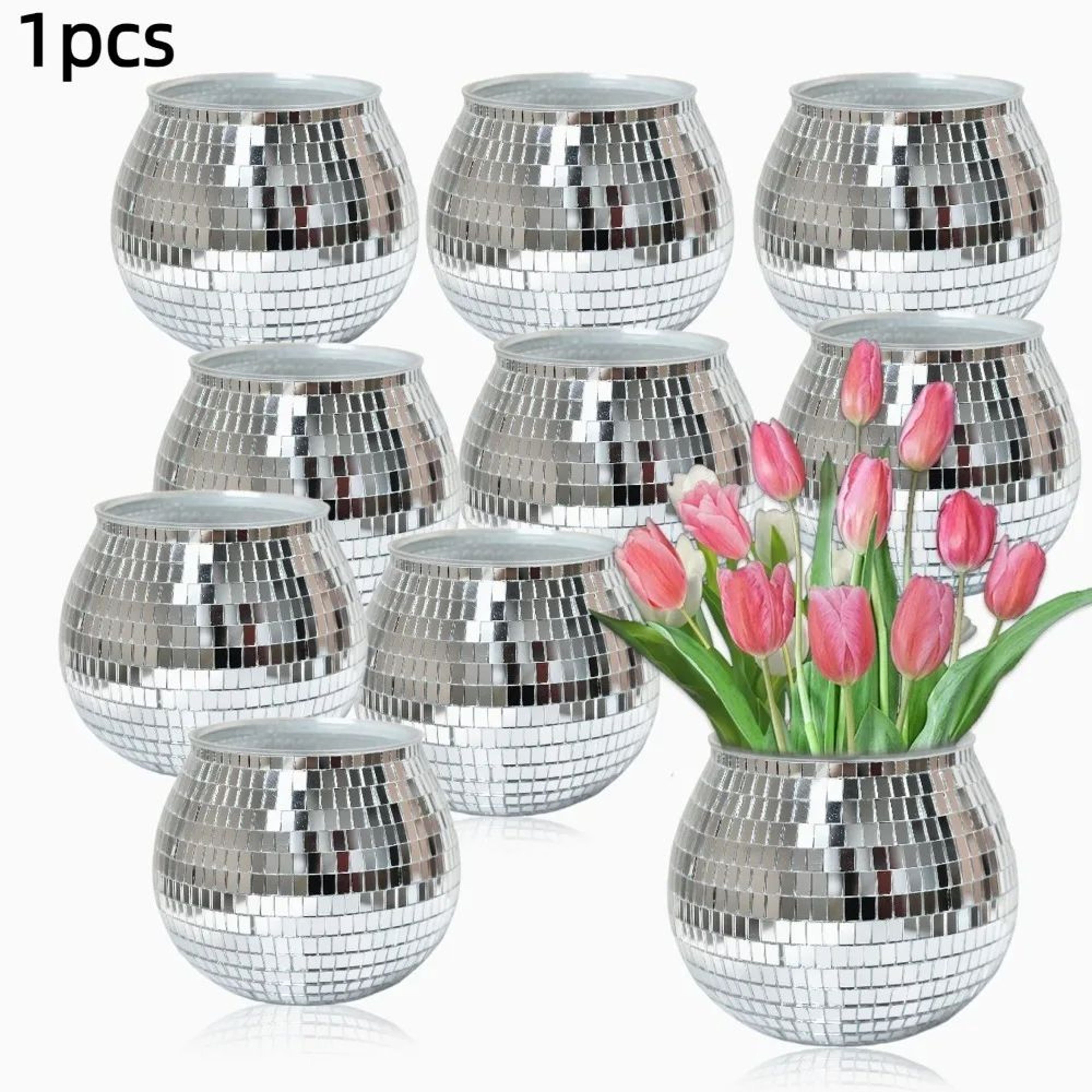 Disco Ball Planter Mirror Mosaic Vase  Aesthetic Home Decor Plant Holder 0