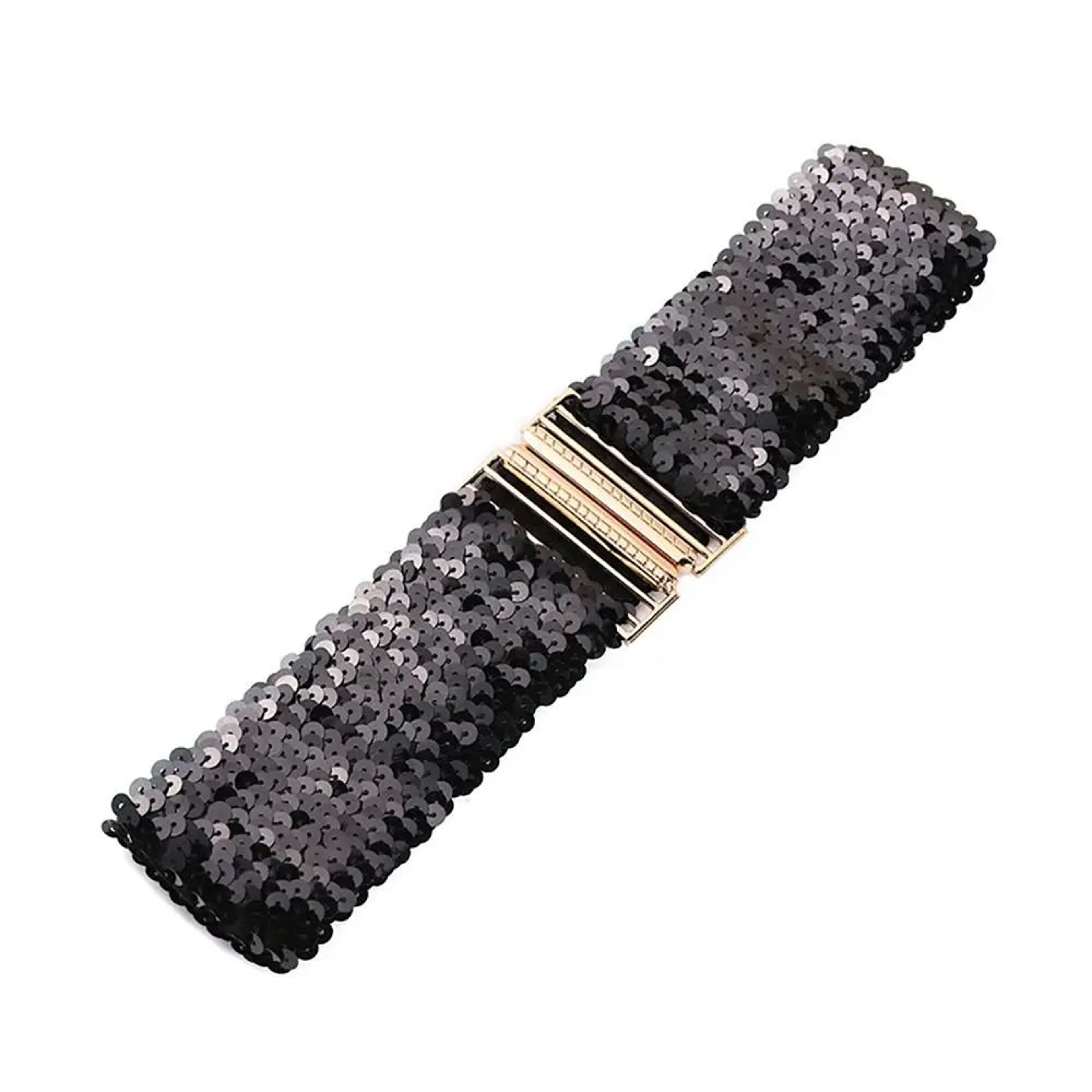 Gold Buckle Sequin Stretch Waist Belt 11