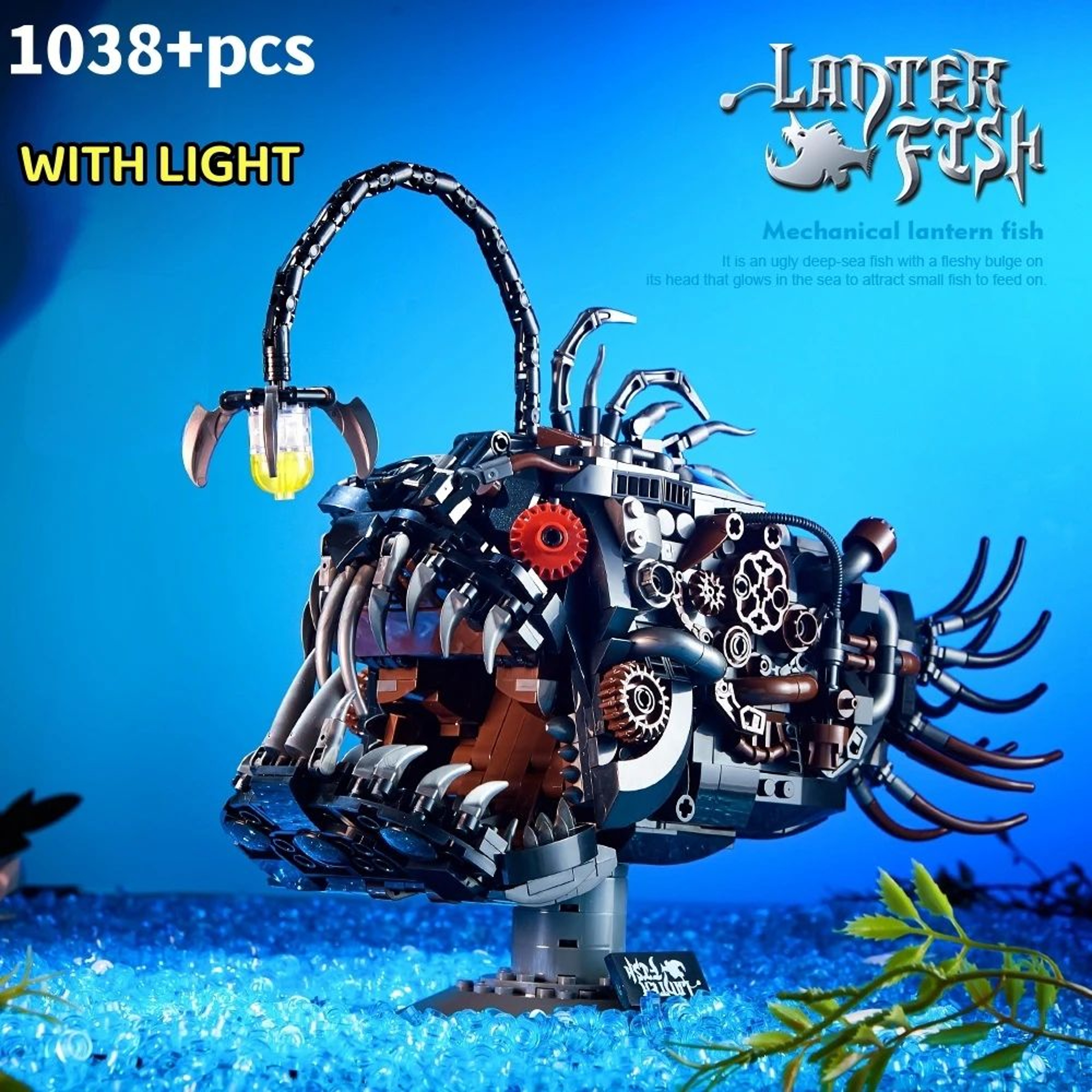 Mechanical Lantern Fish Building Blocks Set  1038PCS MOC Ocean Model Kit For Creative STEM Play 1