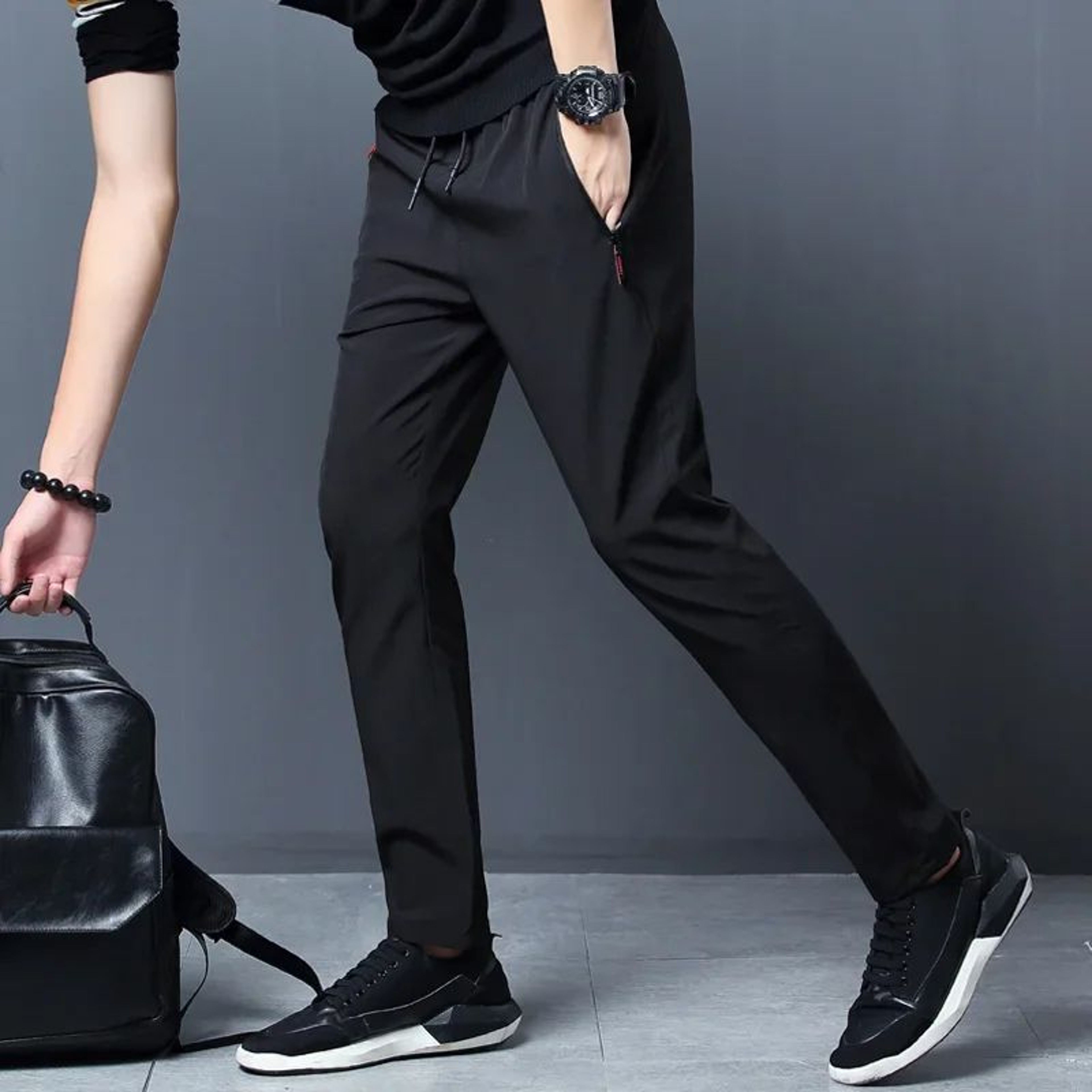 UrbanFlex Mens Casual Pants  Slim Fit Elastic Waist Korean Style Joggers 4