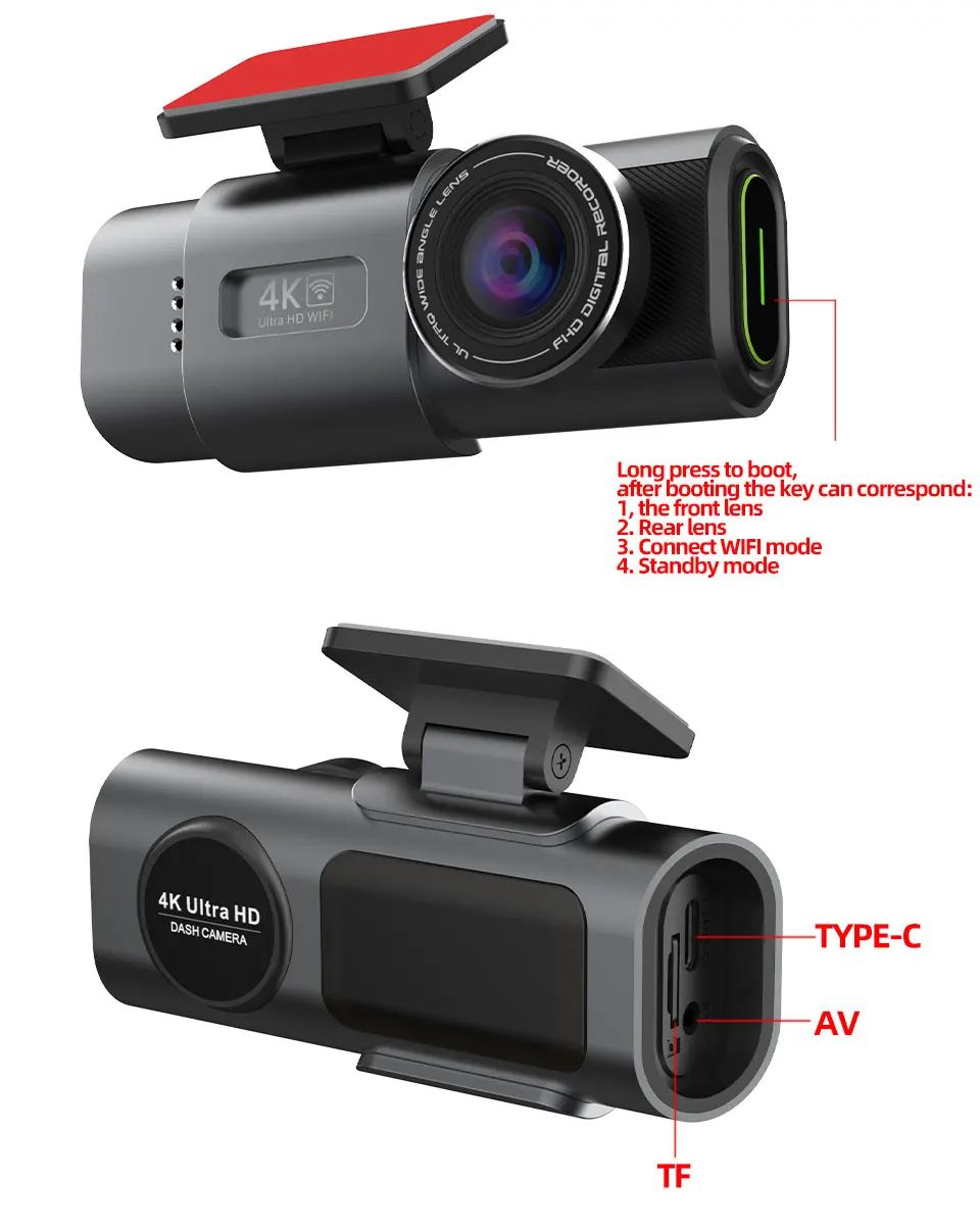 4K Dash Cam With WiFi GPS Night Vision And 24H Parking Monitor 5