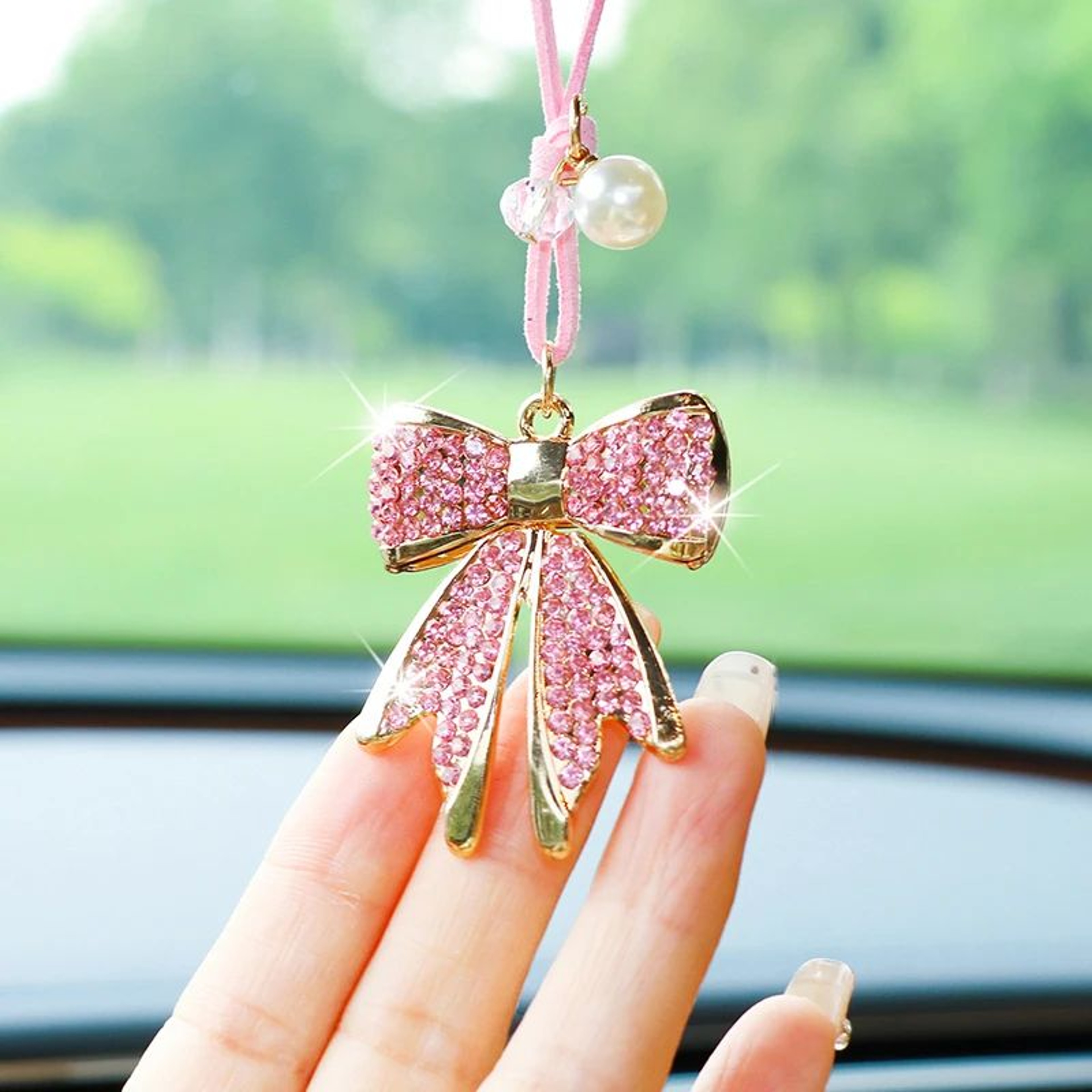 Diamond Bowtie Car Rearview Mirror Pendant 1