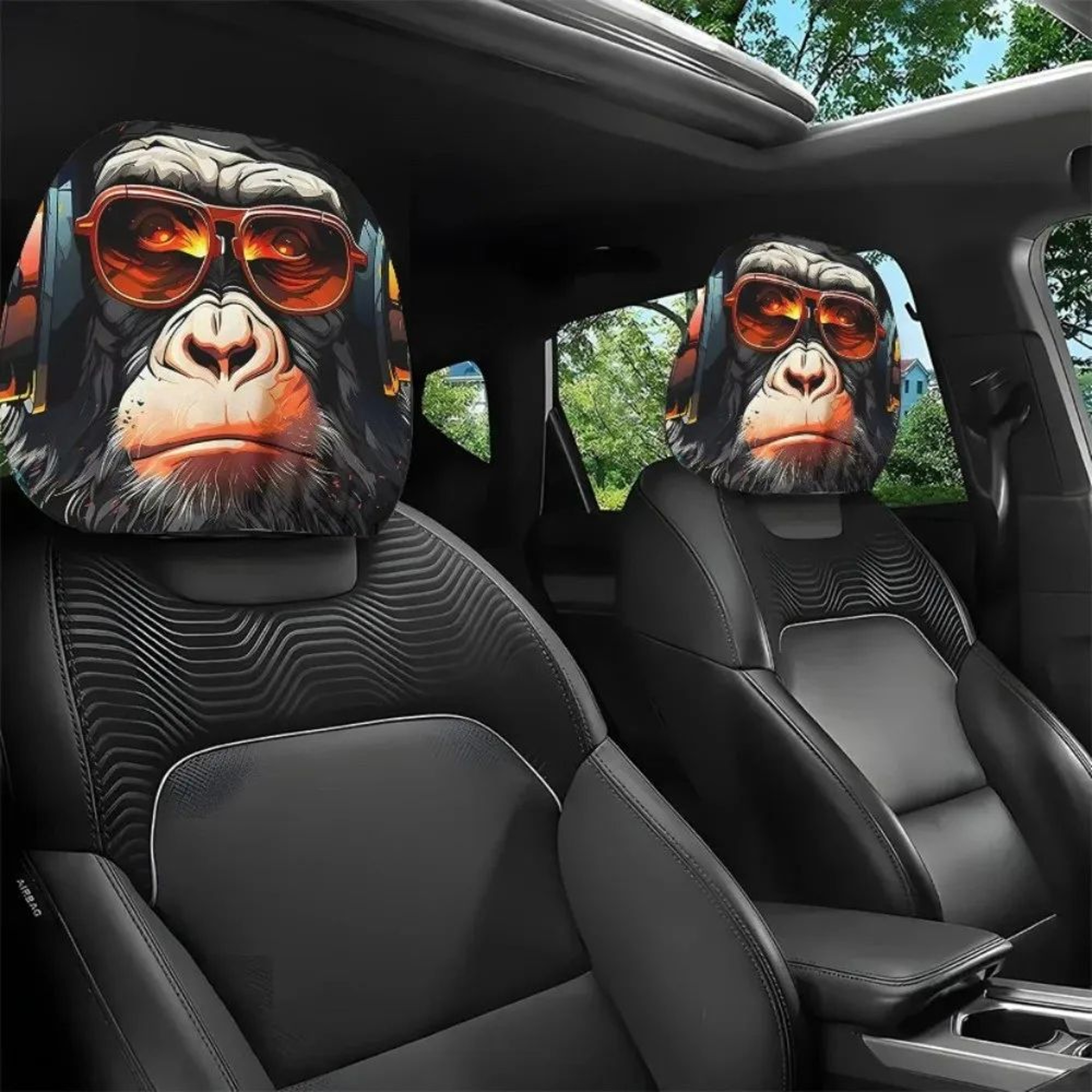 Cute Bear Breathable Car Headrest Covers  Soft Elastic Washable Pillowcase Set 4