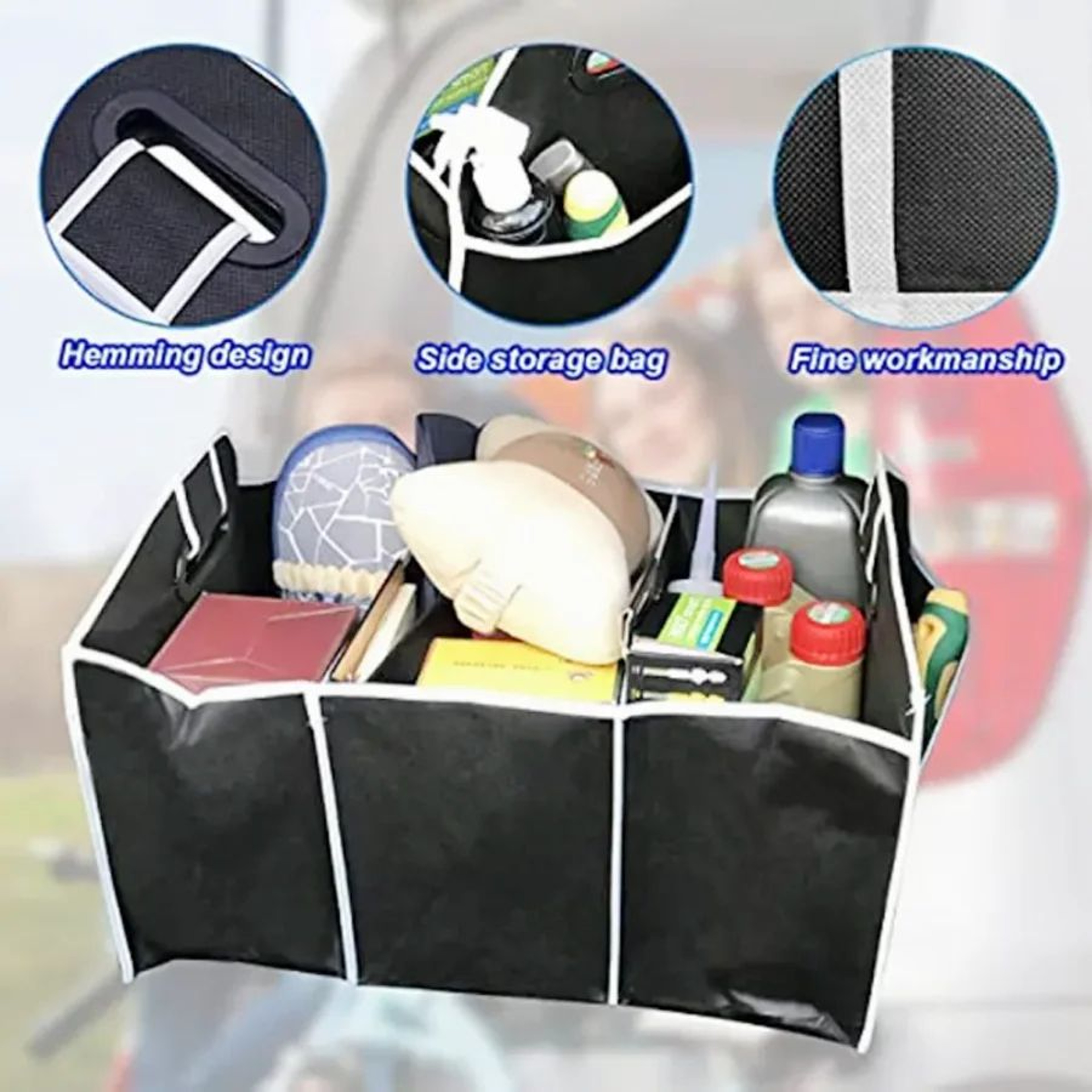 Foldable Waterproof Car Trunk Organizer With 3 Compartments For SUVs Trucks  Sedans 2