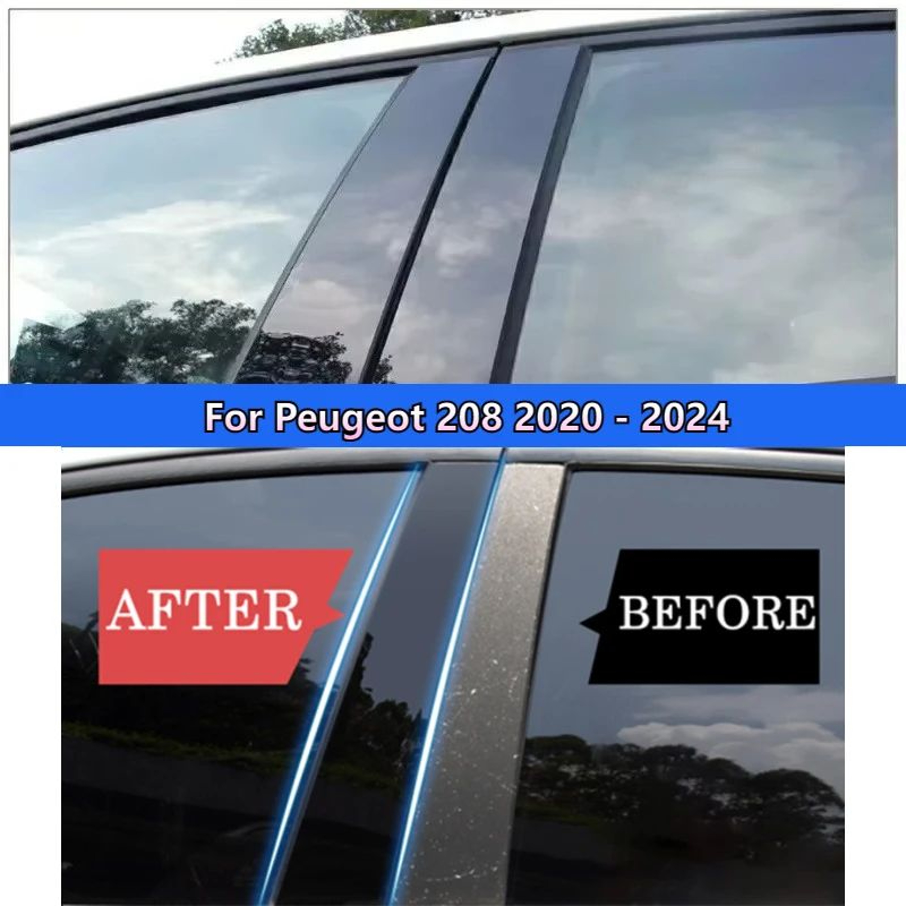 Glossy Car Pillar Post Stickers For Peugeot  Citroen Window Trim 1