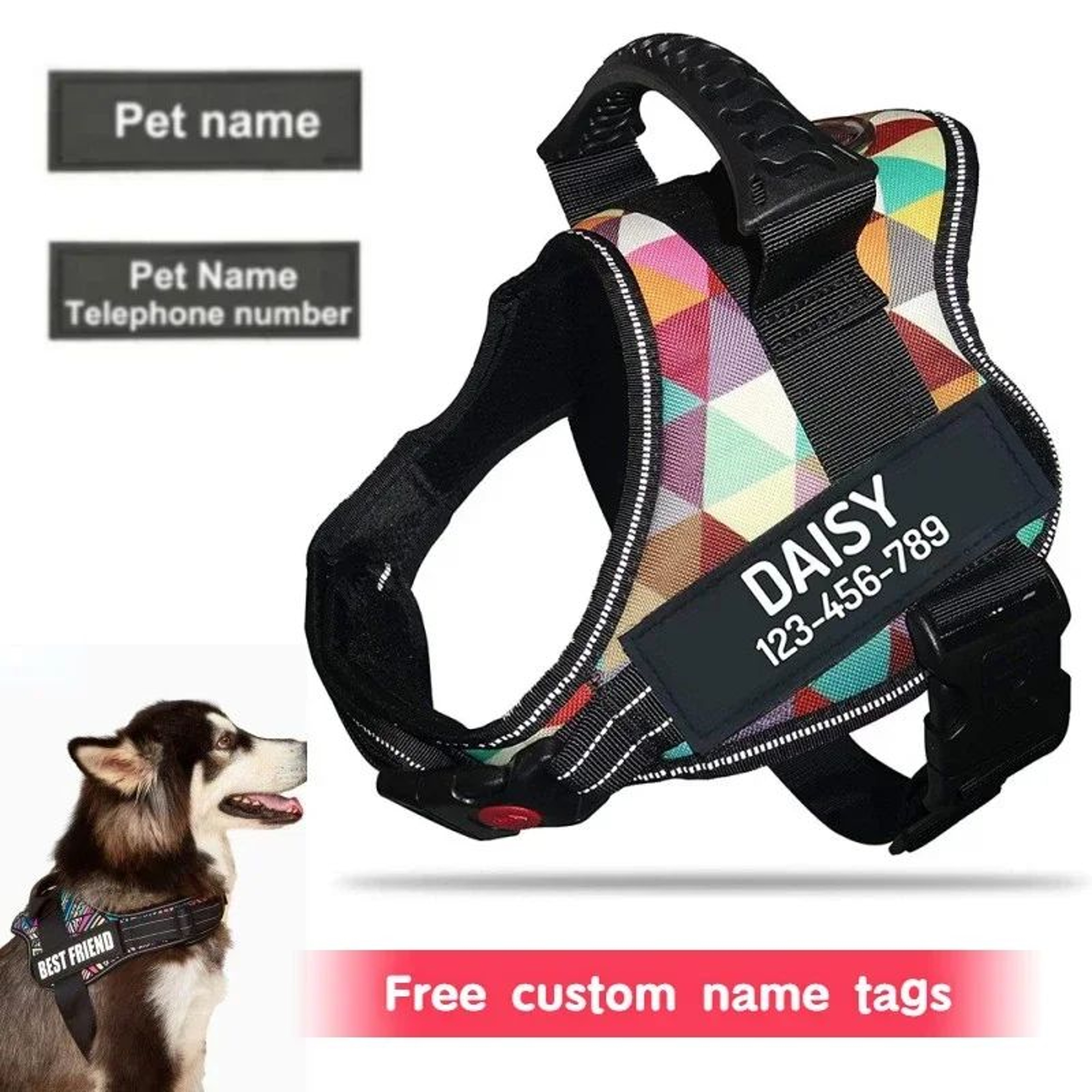 Personalized Adjustable Nylon Dog Vest Harness 0
