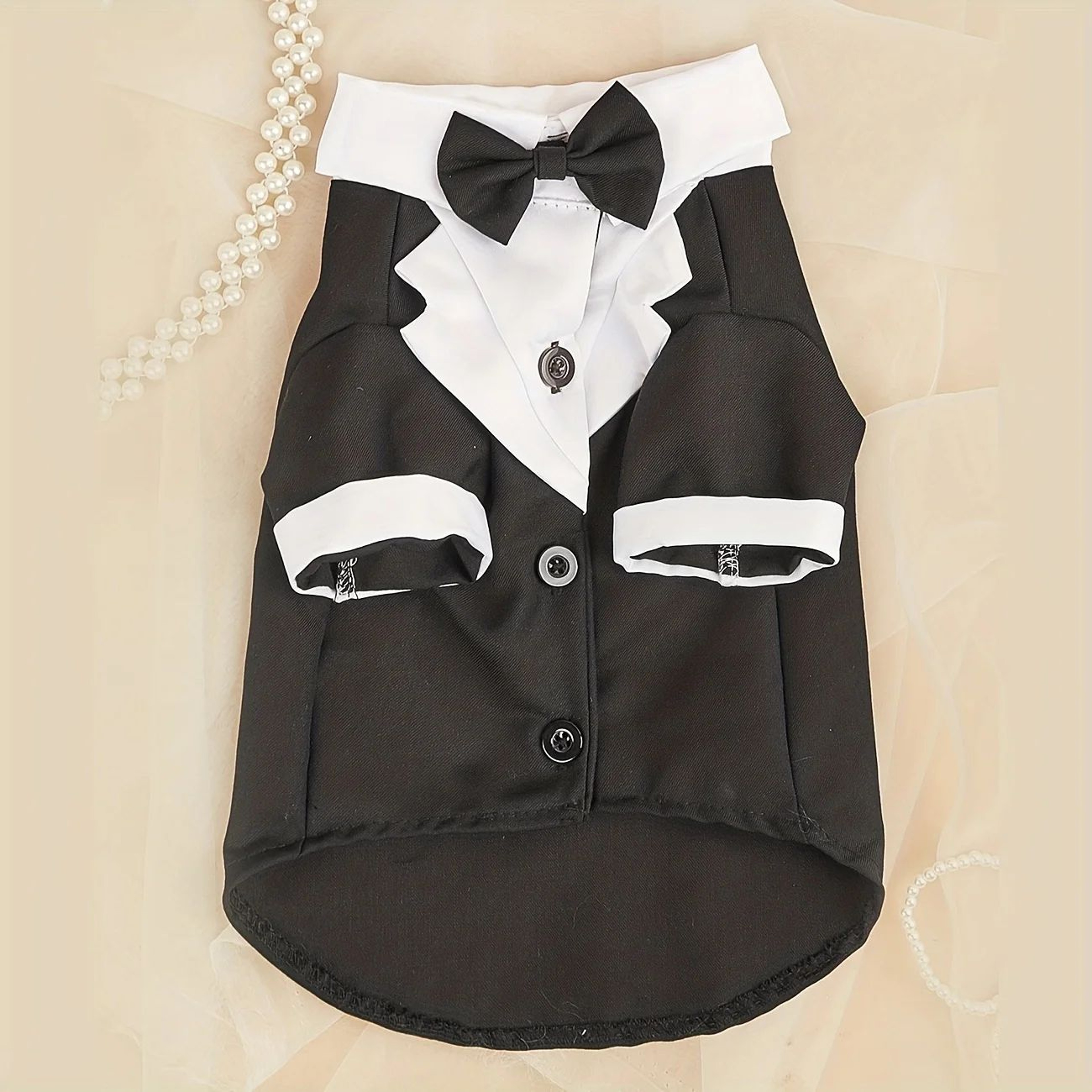 Gentleman Pup Wedding Tuxedo Shirt With Bow Tie For Small Dogs 6