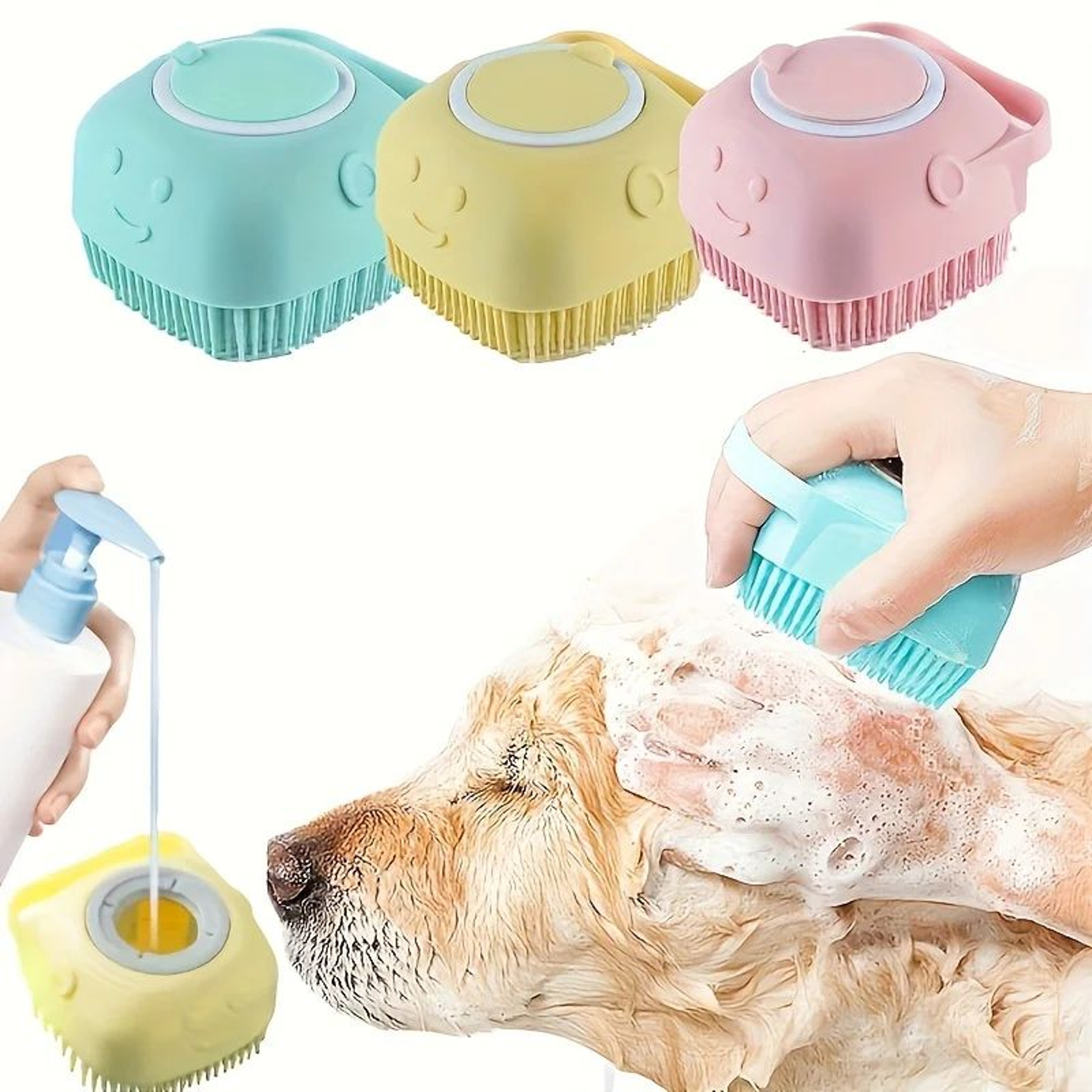 2in1 Pet Bath Massage Brush With Shampoo Dispenser For Dogs  Cats 1