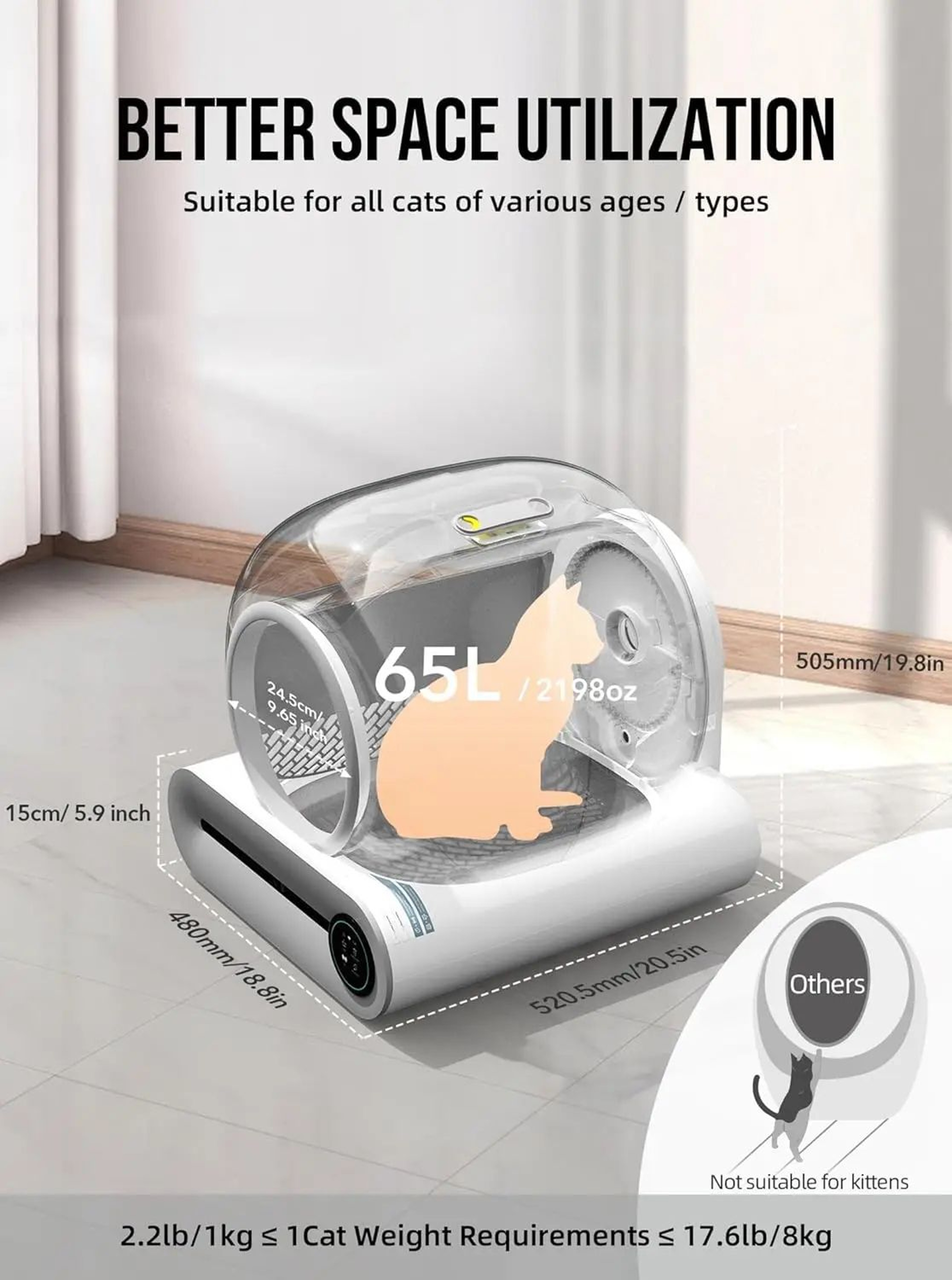TonePie 65L Smart SelfCleaning Cat Litter Box With App Control And Odor Protection 2