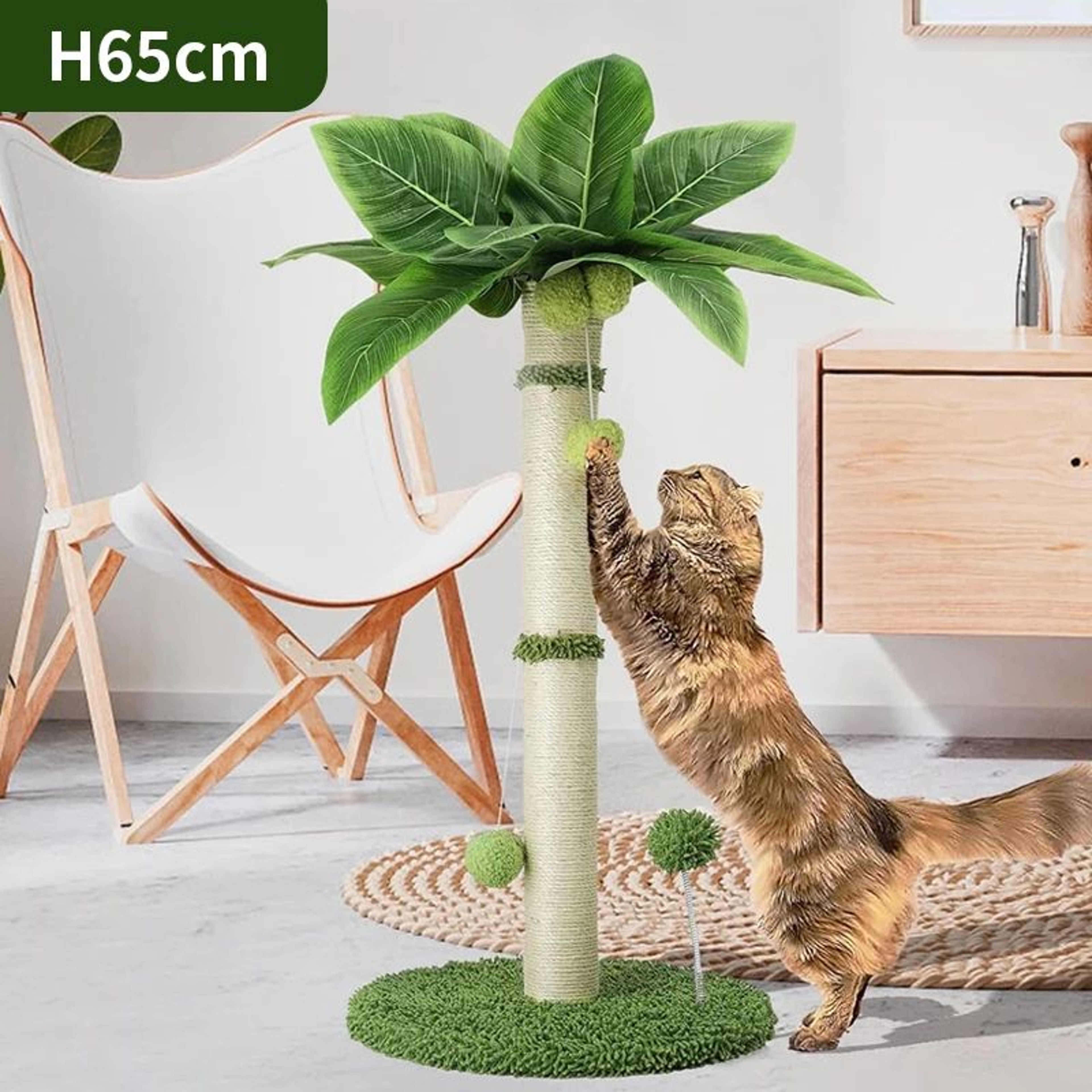 65cm Cat Scratching Post With Sisal Rope  Interactive Toy Balls For Indoor Cats 0