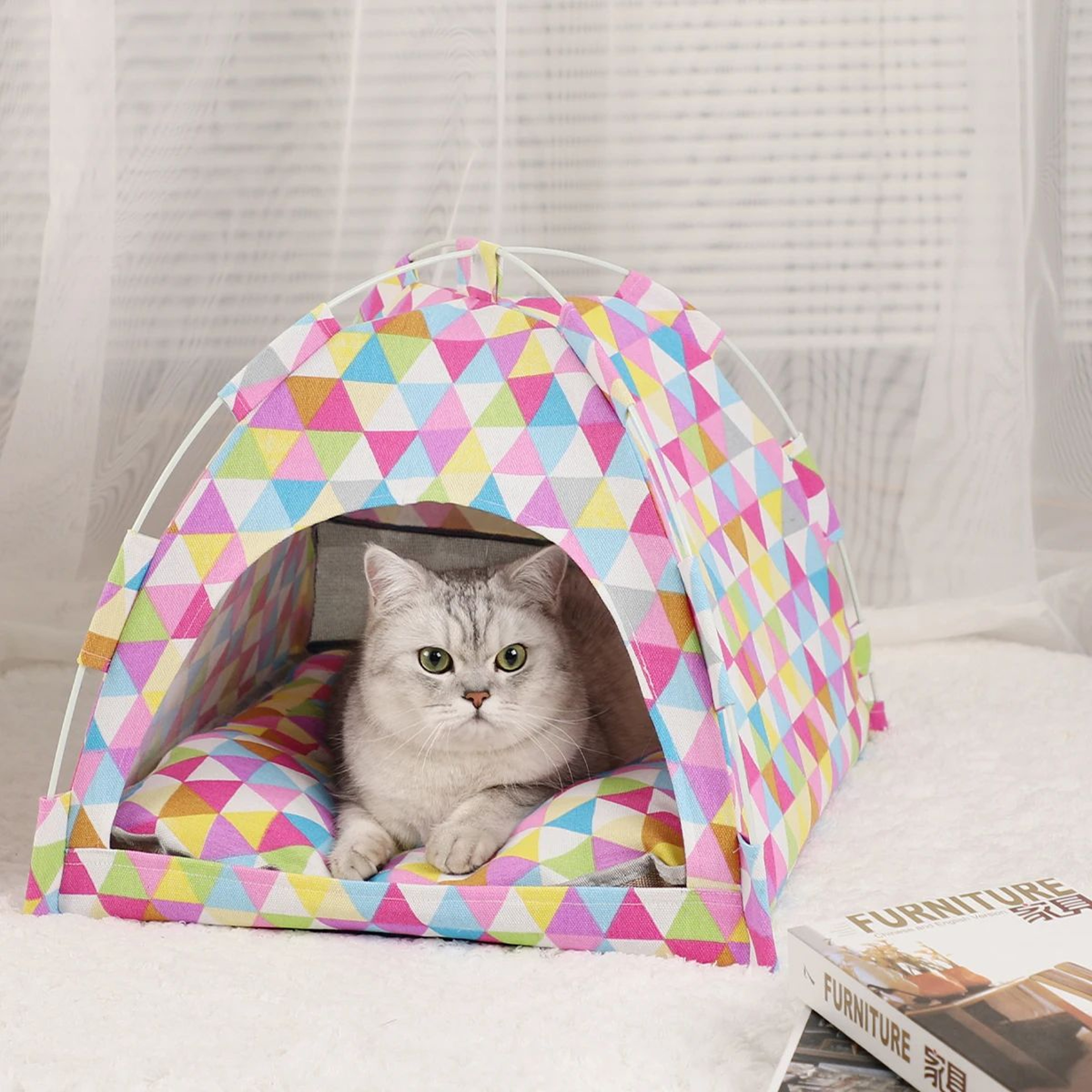 Cozy Clamshell Cat Tent Bed With Soft Cushion 8