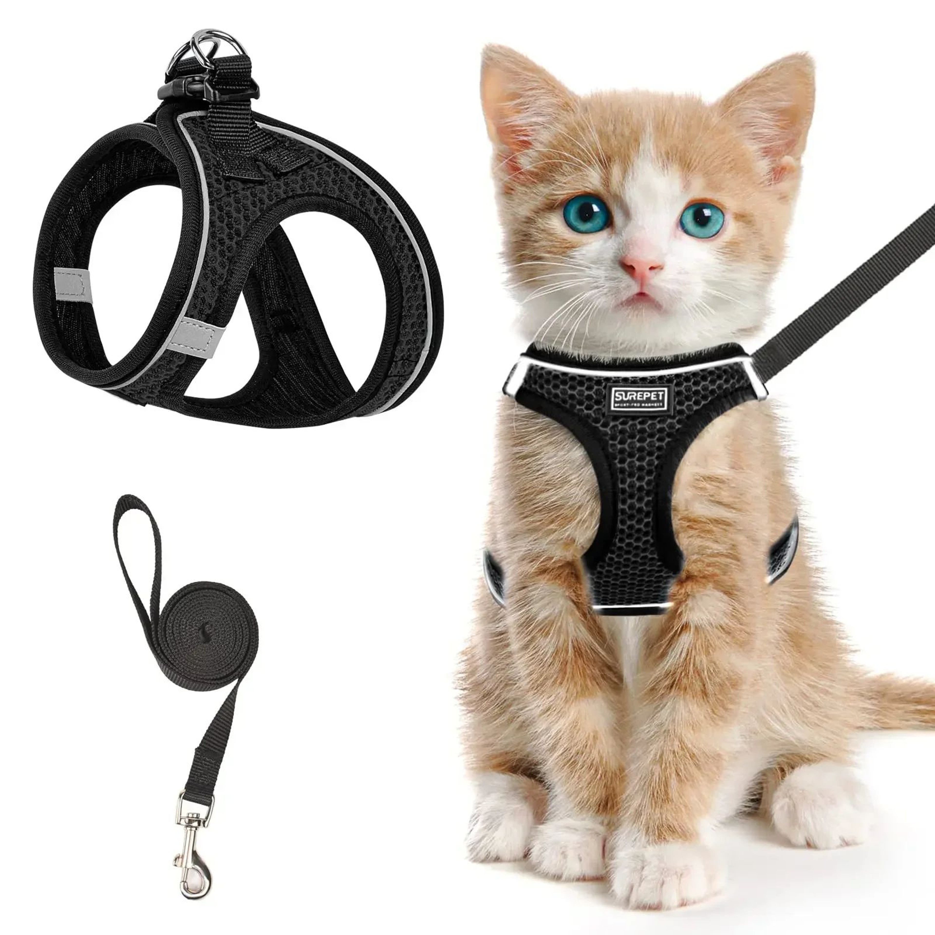 Escape Proof Cat Harness And Leash Set With Reflective Soft Mesh Vest 0