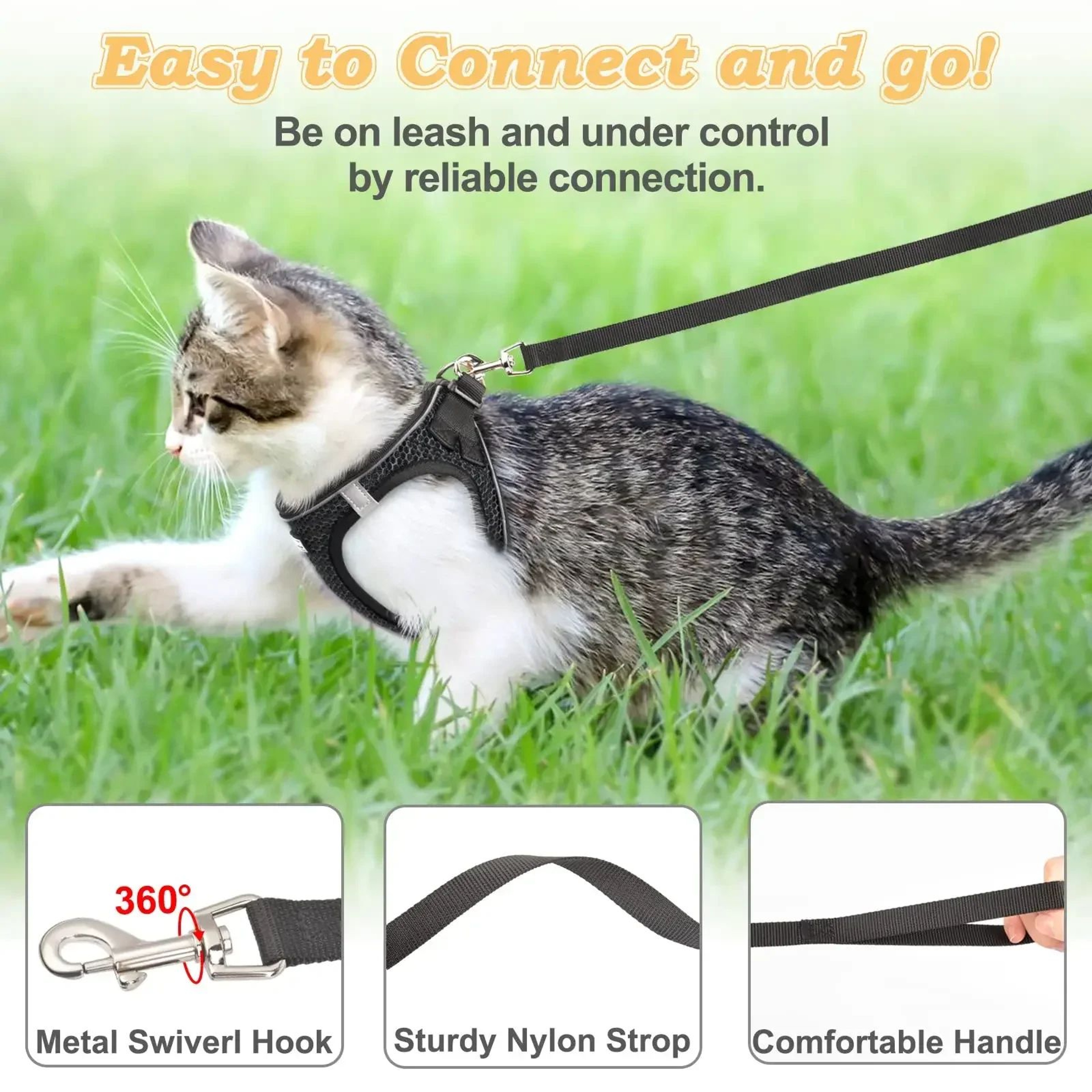 Escape Proof Cat Harness And Leash Set With Reflective Soft Mesh Vest 2