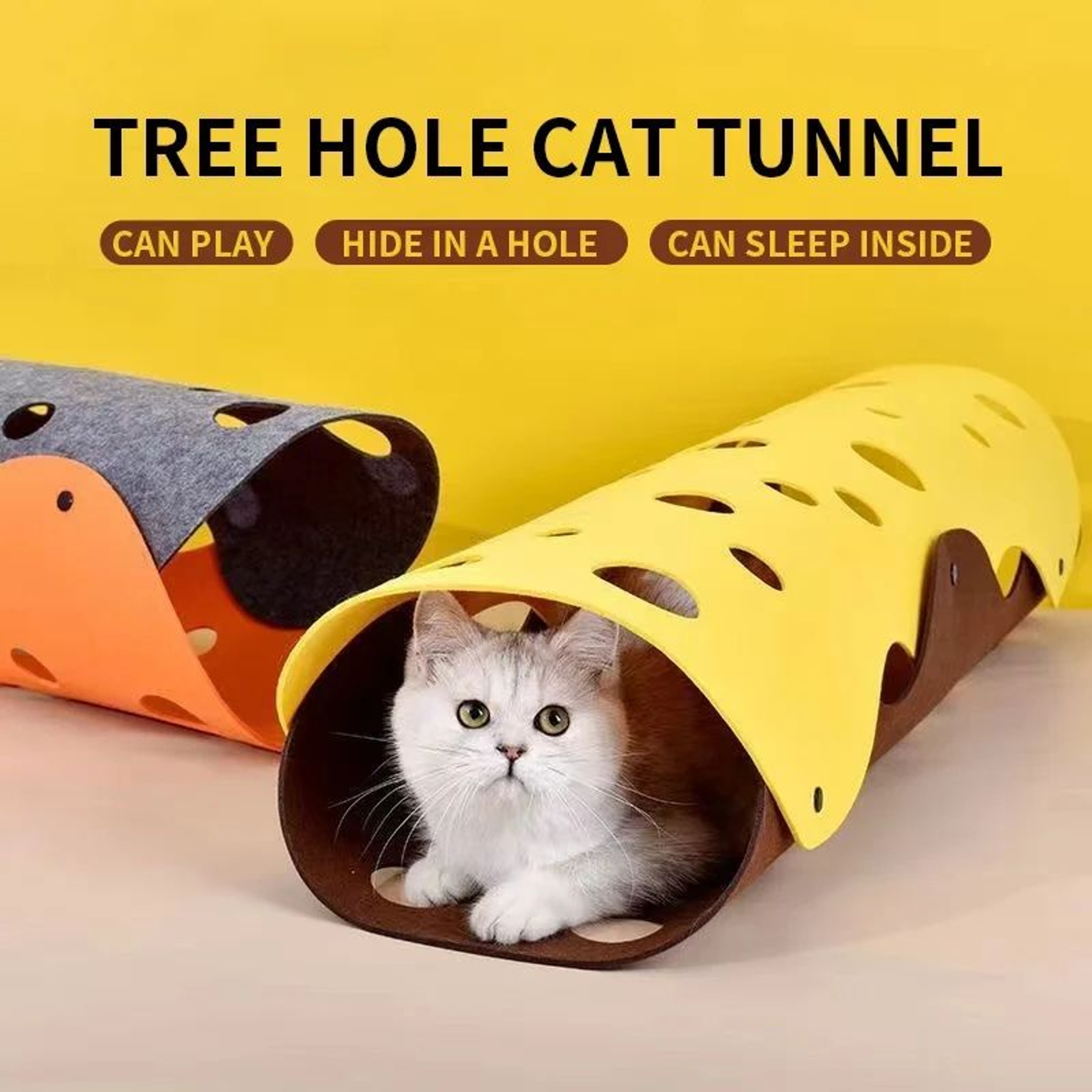 Cozy Felt Cat Tunnel Toy For Interactive Play And Napping 0