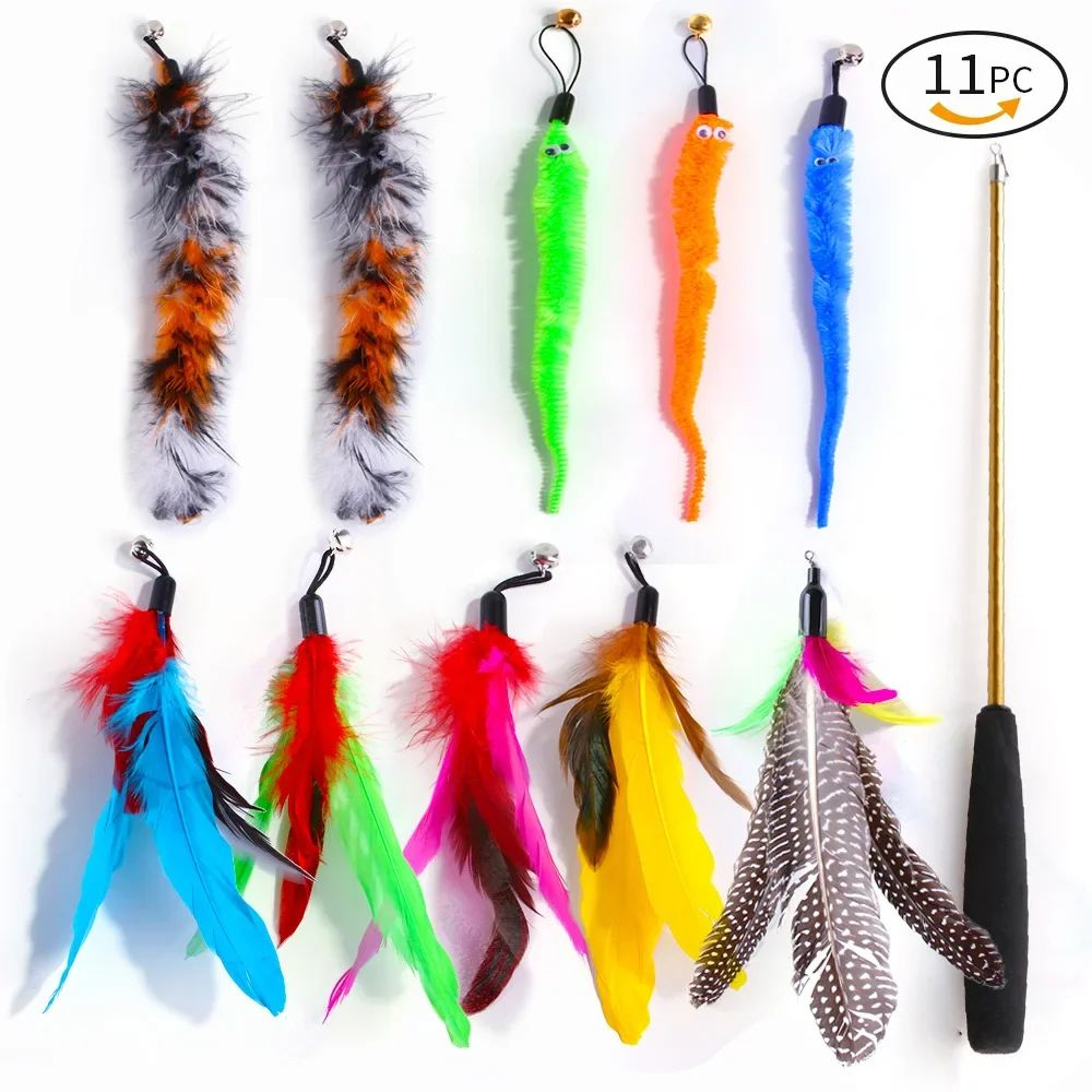 Retractable Feather Cat Teaser Wand Set 7