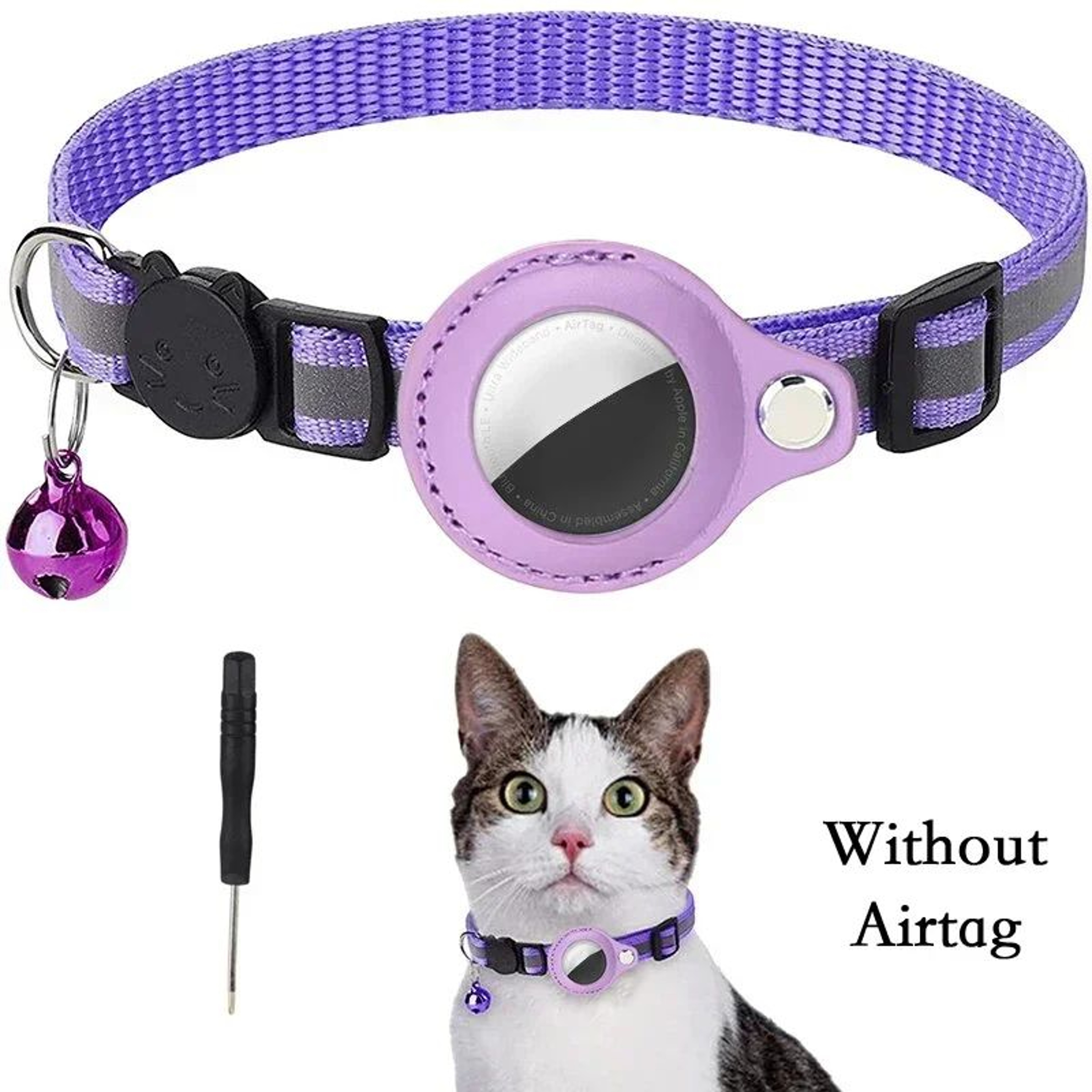 Reflective AirTag Cat Collar With GPS Holder  Safety Bell For Indoor And Outdoor Cats 7