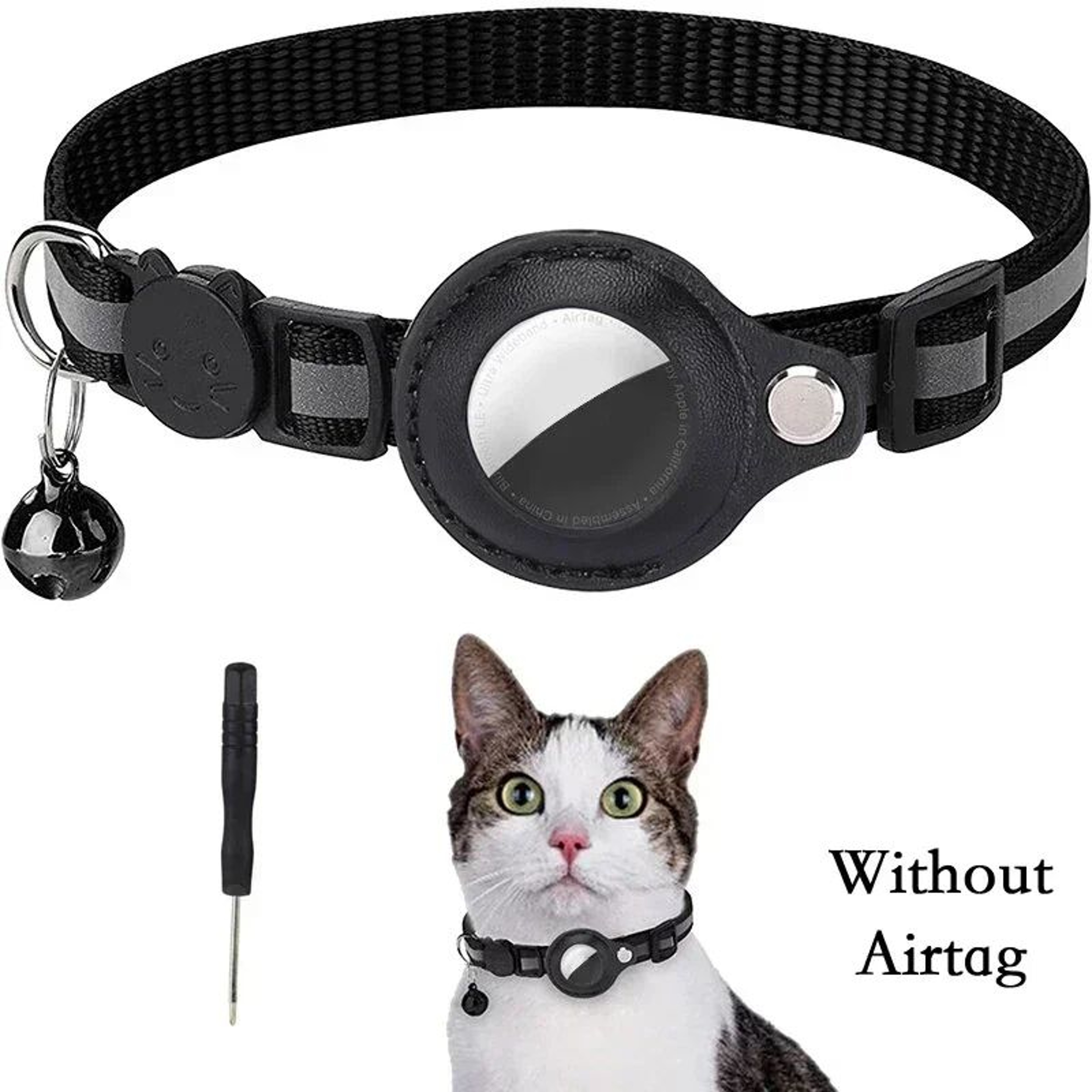 Reflective AirTag Cat Collar With GPS Holder  Safety Bell For Indoor And Outdoor Cats 8