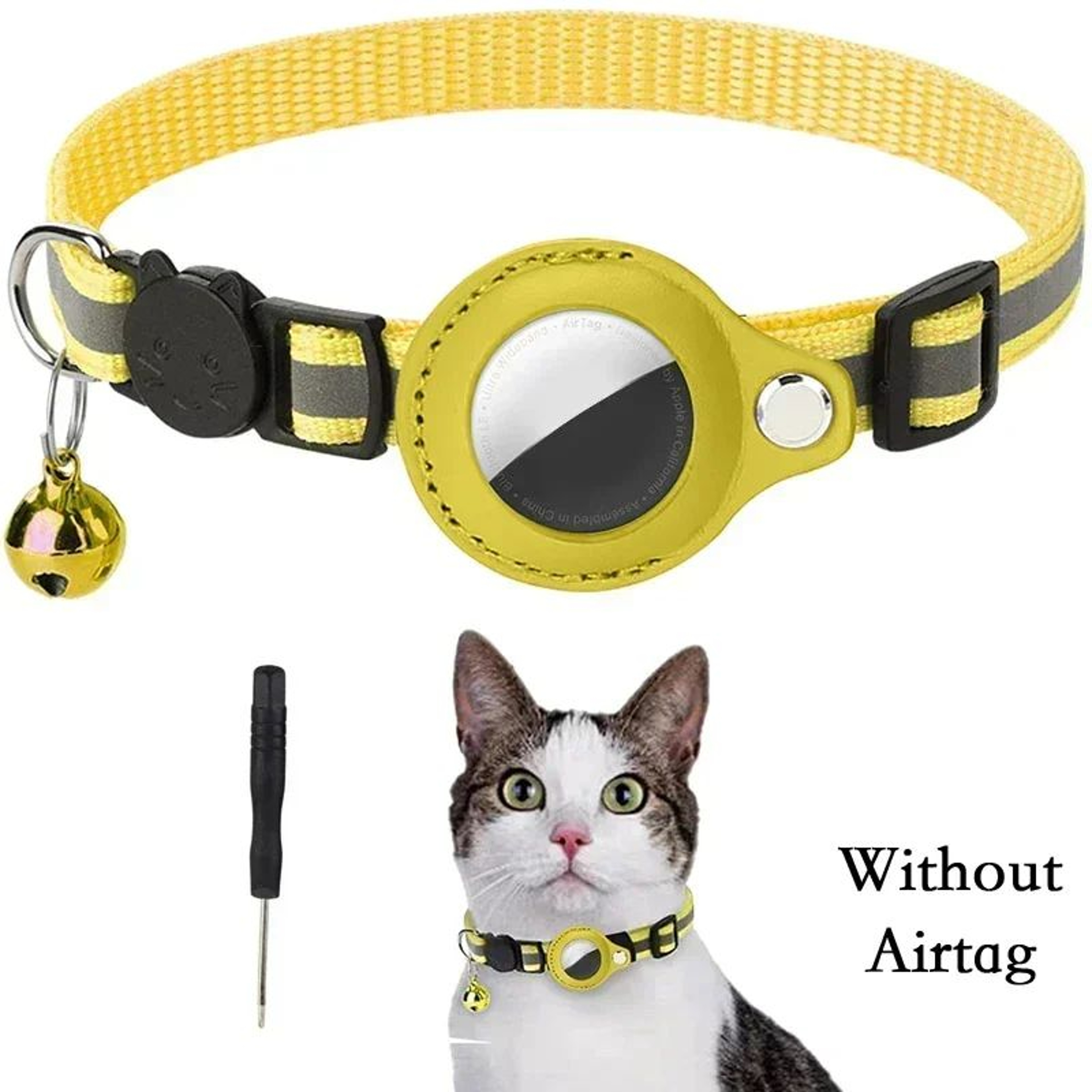 Reflective AirTag Cat Collar With GPS Holder  Safety Bell For Indoor And Outdoor Cats 12