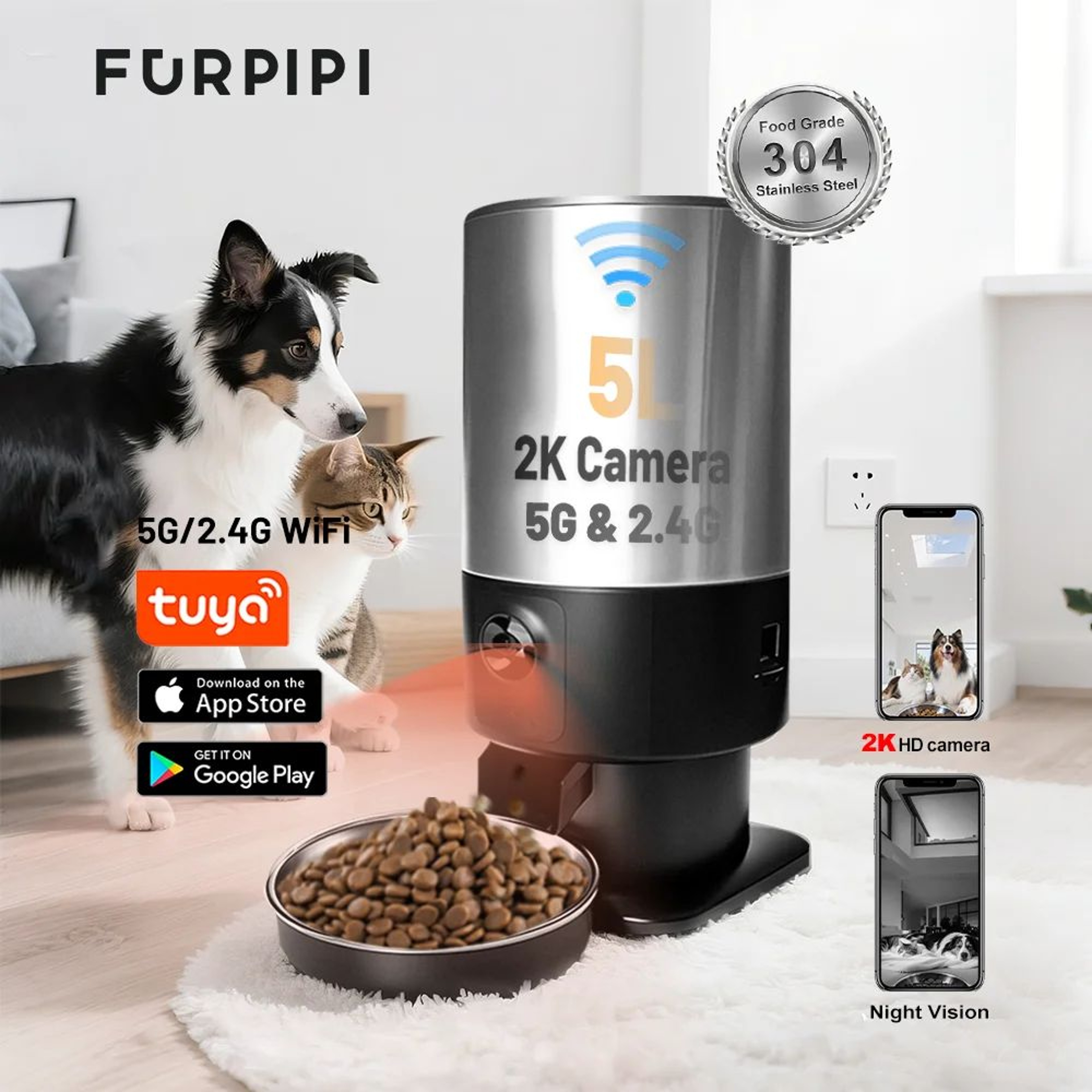 SmartView 5L Automatic Cat Feeder With HD Camera  WiFi App Control 0