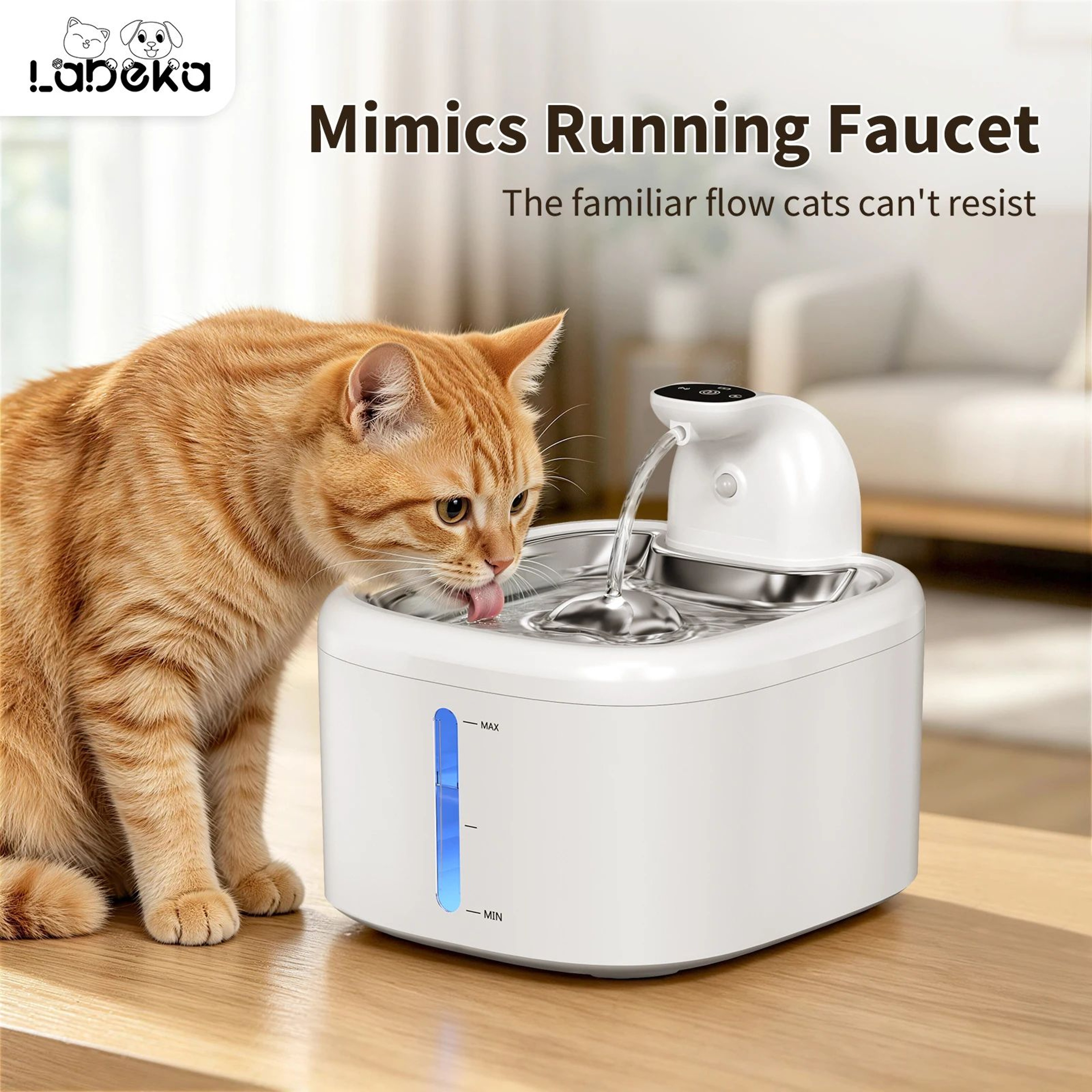 35L Wireless Cat Water Fountain With Motion Sensor And Stainless Steel Tray 0