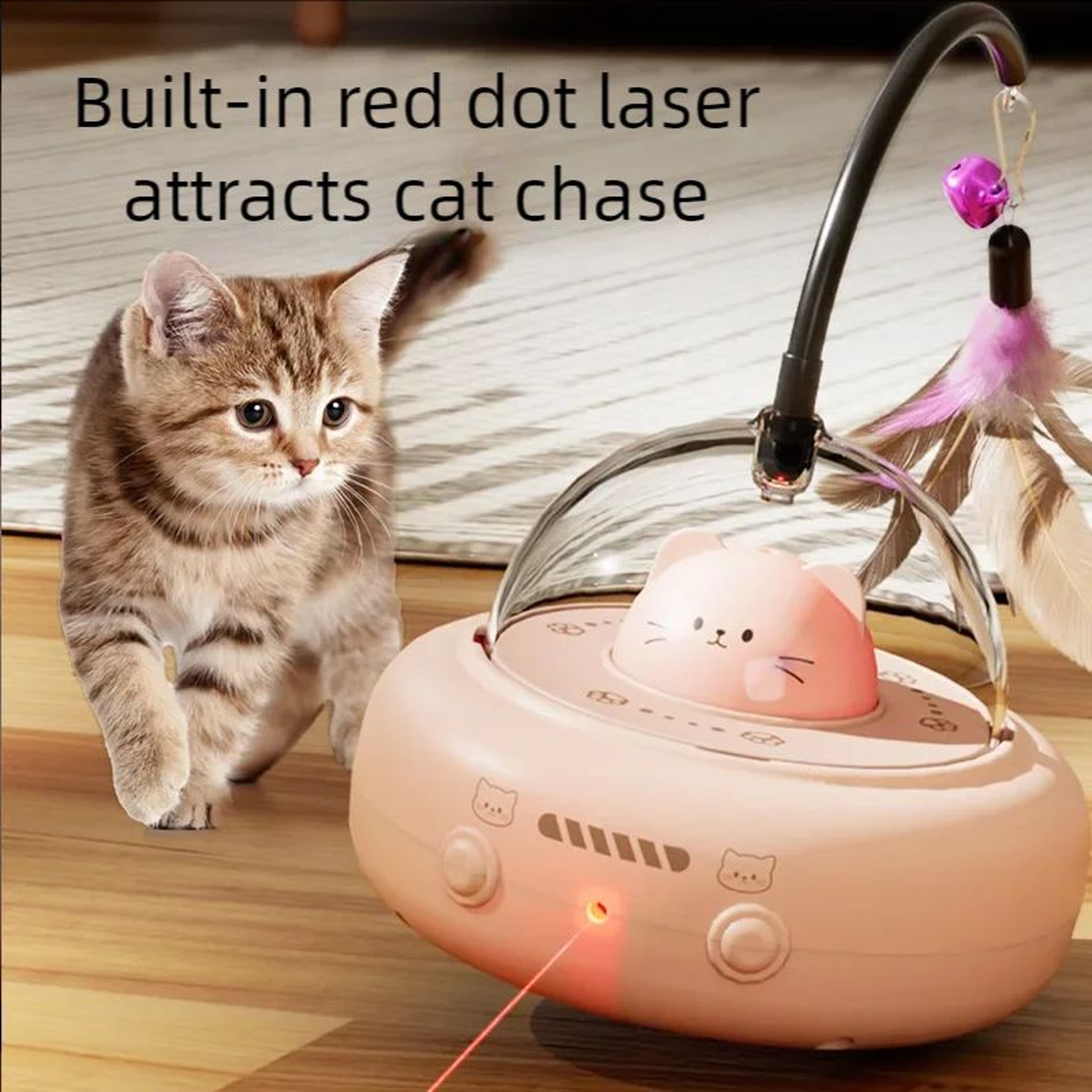 Smart UFO Interactive Cat Toy With Feather Teaser 0